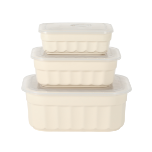 Martha Stewart Broadbrook 6 Piece Stoneware Meal Prep Container Set with Lids, Rectangular/Round Food Storage & Bakeware, Cream, Oven, Microwave & Dishwasher Safe