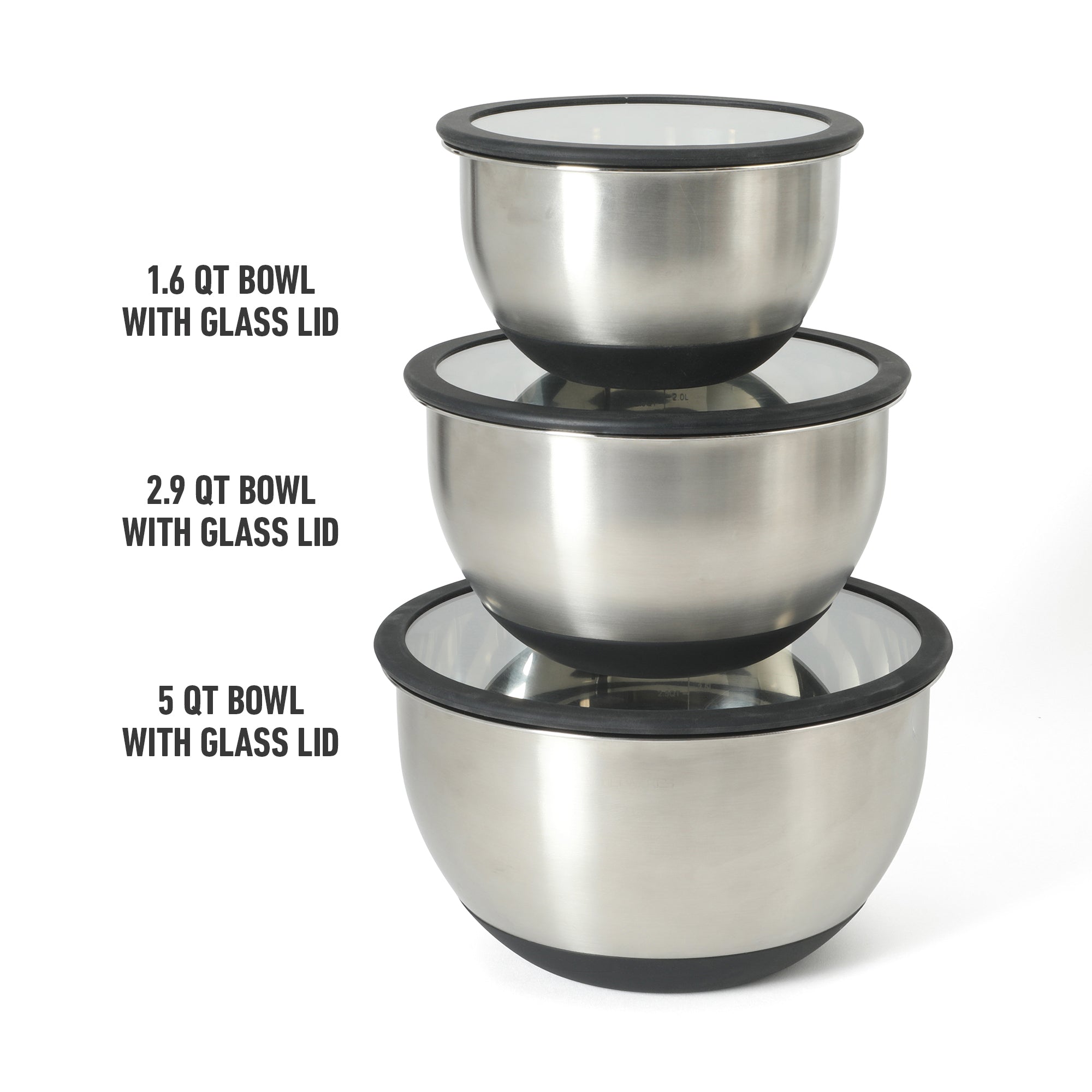 Calphalon Orbit 3 Piece Mixing Bowl Set W/ Glass Lids and Silicone Nonslip Base - Image 4