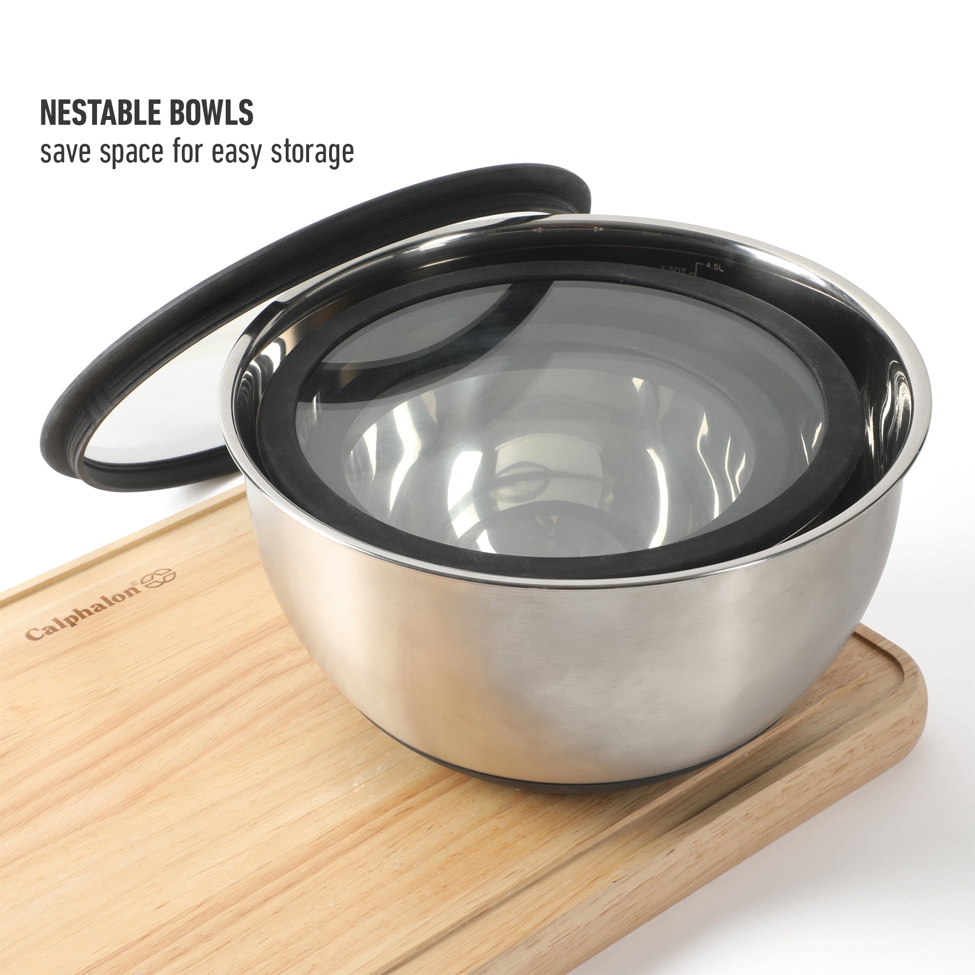 Calphalon Orbit 3 Piece Mixing Bowl Set W/ Glass Lids and Sillicone Nonslip Base - Image 5