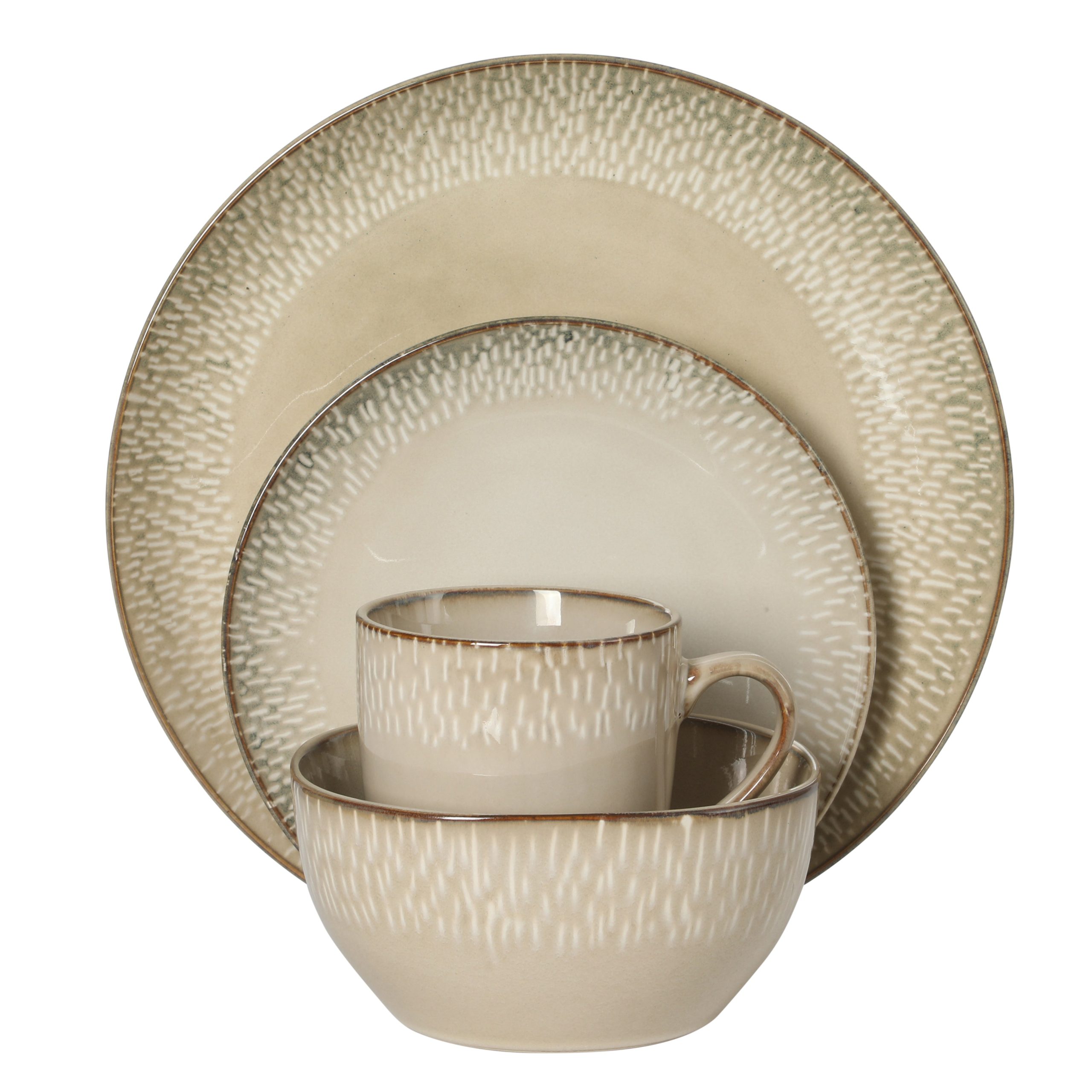 Gibson Elite Jasper 16 Piece Plates and Bowls Reactive Glaze Dishes Stoneware Ceramic Dinnerware Set - Service for 4 - Taupe - Image 7