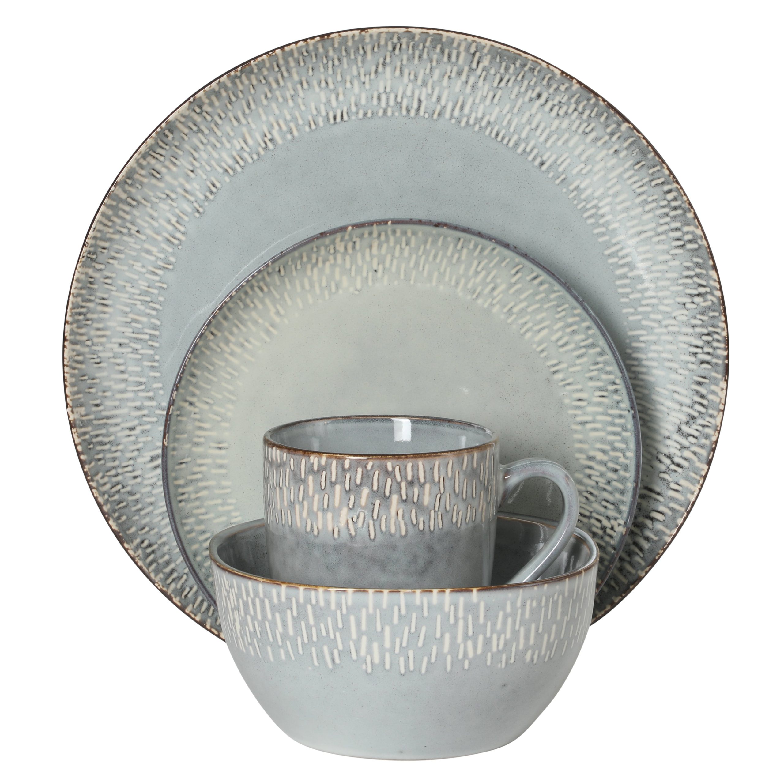 Gibson Elite Jasper 16 Piece Plates and Bowls Reactive Glaze Dishes Stoneware Ceramic Dinnerware Set - Service for 4 - Taupe - Image 14