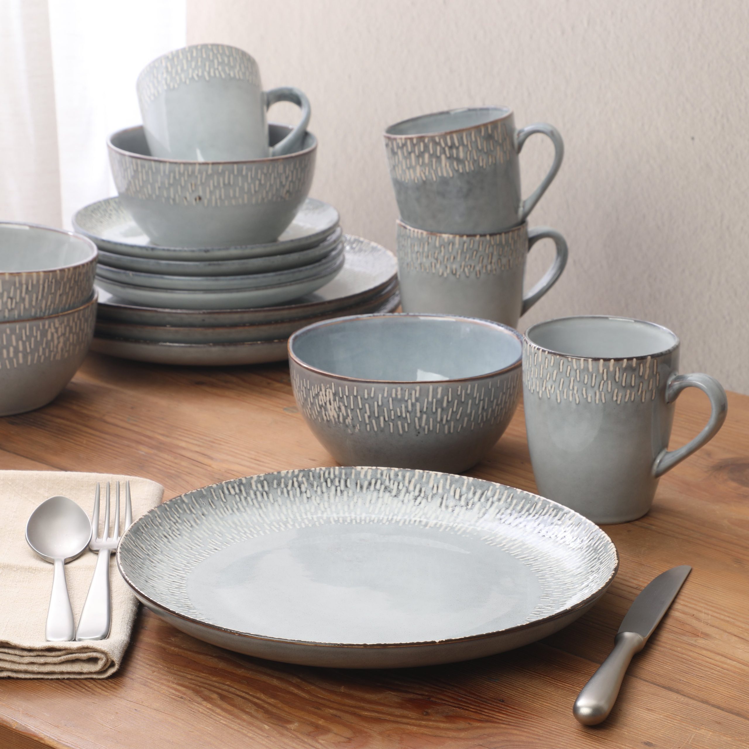 Gibson Elite Jasper 16 Piece Plates and Bowls Reactive Glaze Dishes Stoneware Ceramic Dinnerware Set - Service for 4 - Taupe - Image 10