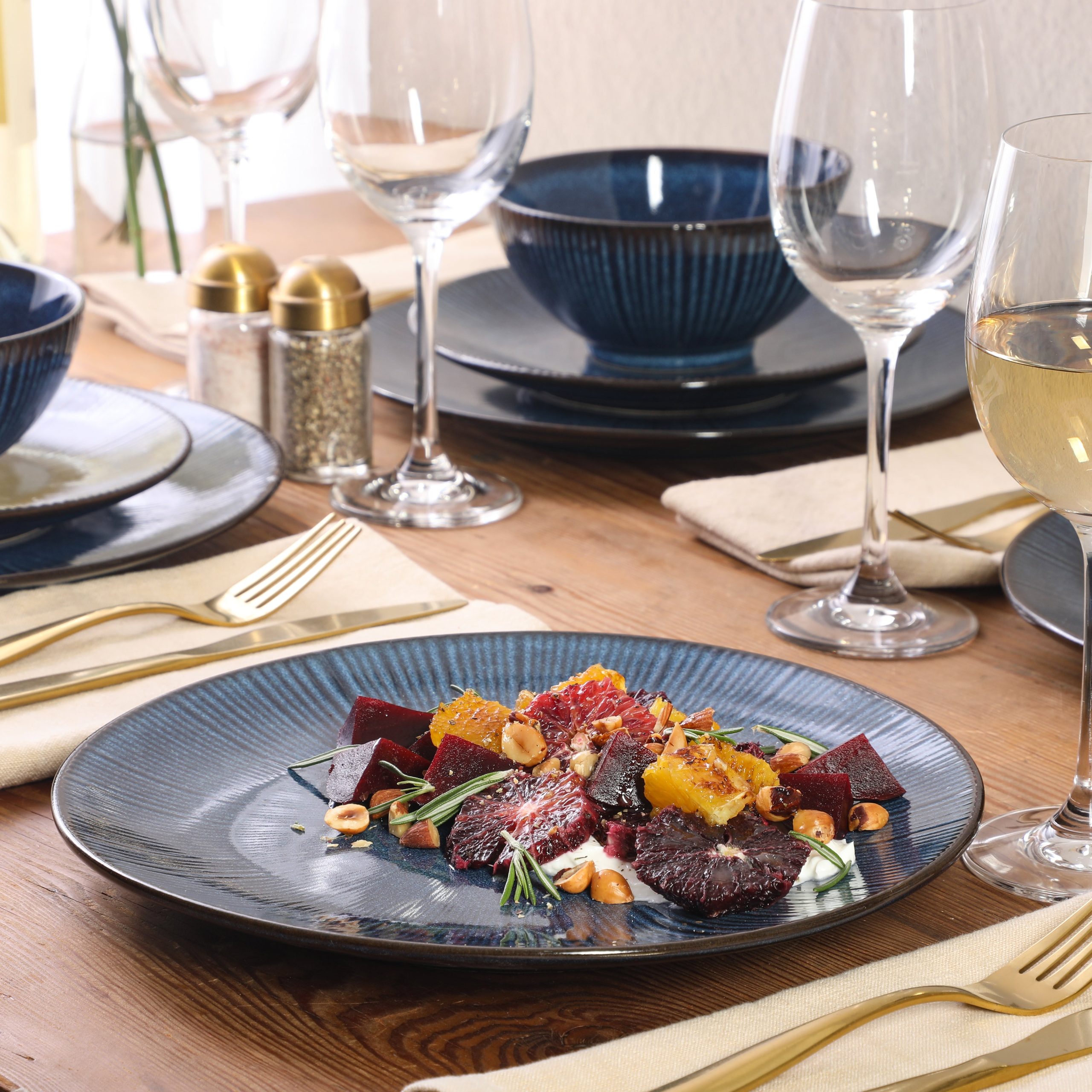 Gibson Elite Midnight Luna Plates and Bowls Sets, 12-Piece Stoneware Dinnerware Sets, Reactive Glaze Dish Set - Blue - Image 4