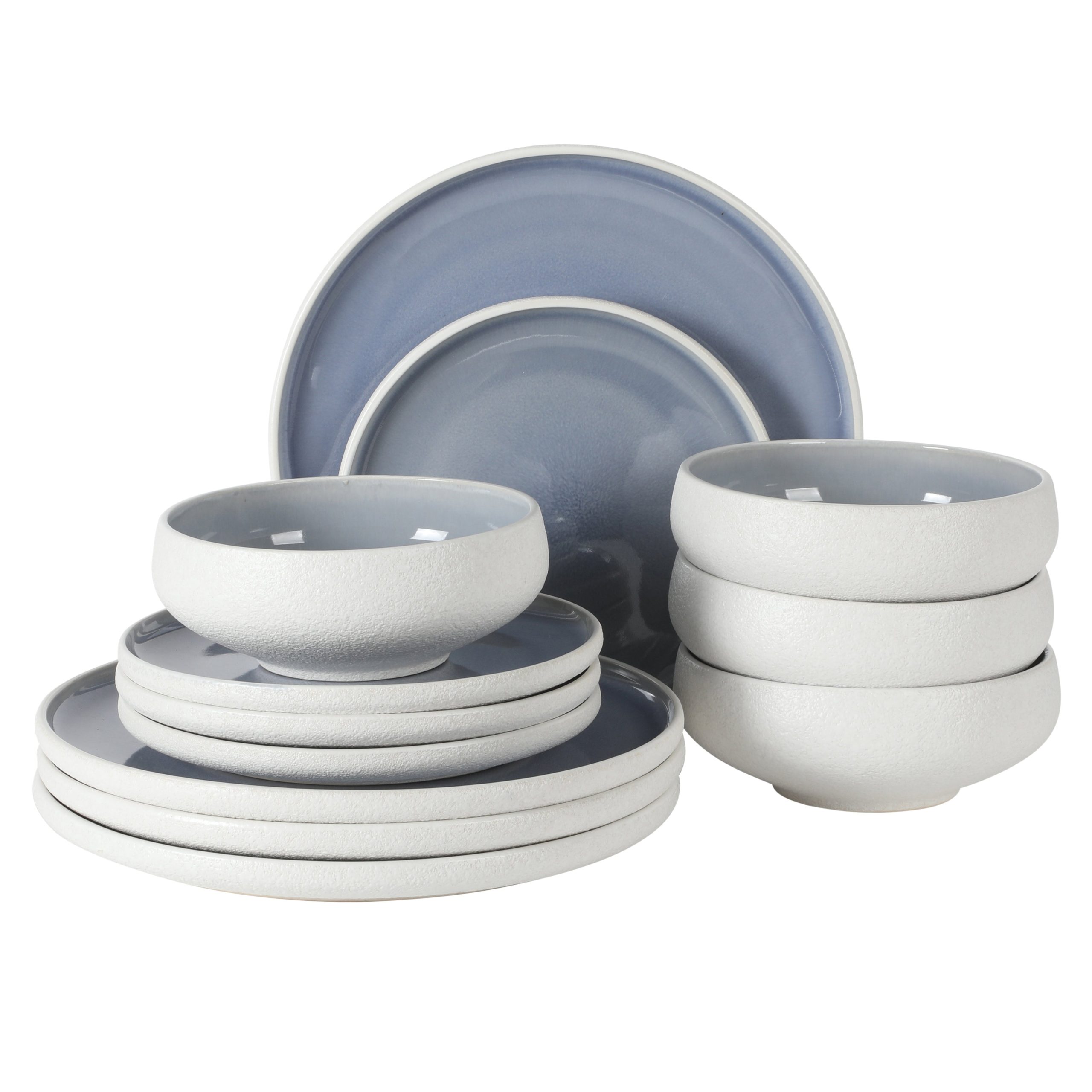 Gibson Elite Pacifco Beach Plates and Bowls Sets, 12-Piece Stoneware Dinnerware Sets, Reactive Glaze Dish Set, Service for 4 - Image 14