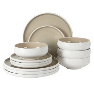 Gibson Elite Pacifco Beach Plates and Bowls Sets, 12-Piece Stoneware Dinnerware Sets, Reactive Glaze Dish Set, Service for 4