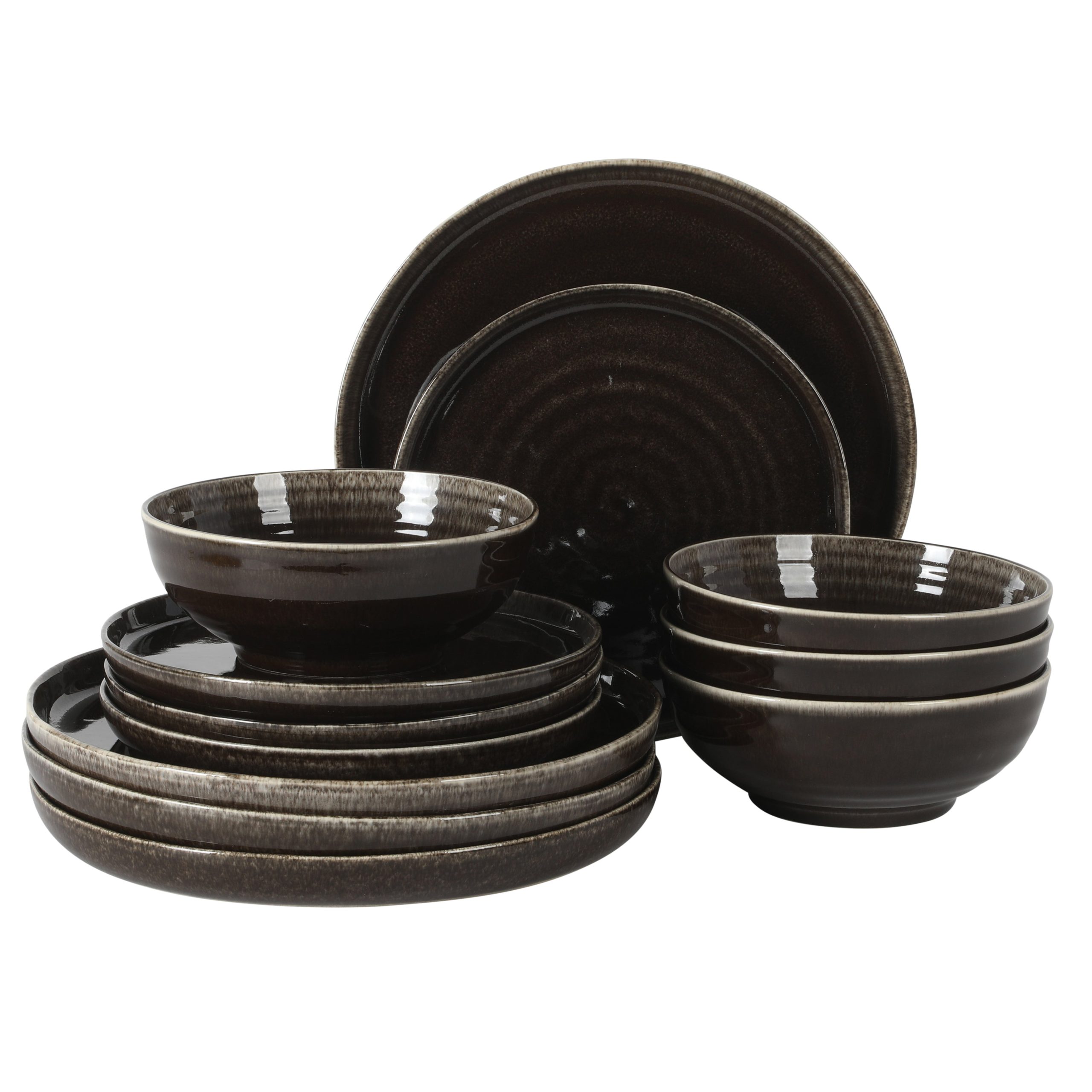 Gibson Elite Eclipse Swirls Plates and Bowls Sets, 12-Piece Stoneware Dinnerware Sets, Reactive Glaze Dish Set - Image 13