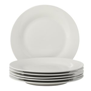 Gibson Home Great Essentials 6-Piece Dinner Plate Set, 10.5 Inch Fine Ceramic Round Plates, Microwave and Dishwasher Safe, White