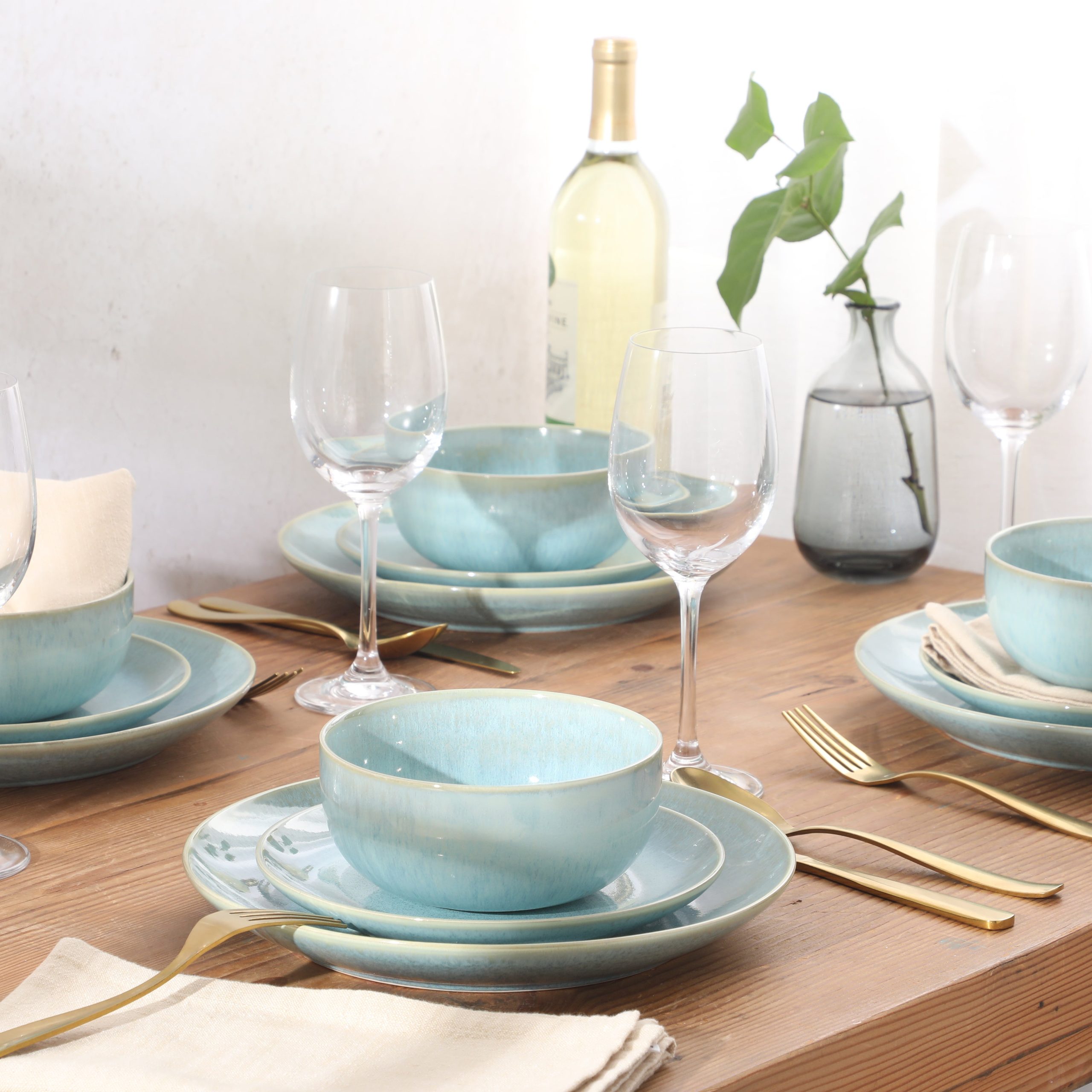Gibson Elite Pine Coast Plates and Bowls Sets, 12-Piece Stoneware Dinnerware Sets, Reactive Glaze Dish Set - Image 2