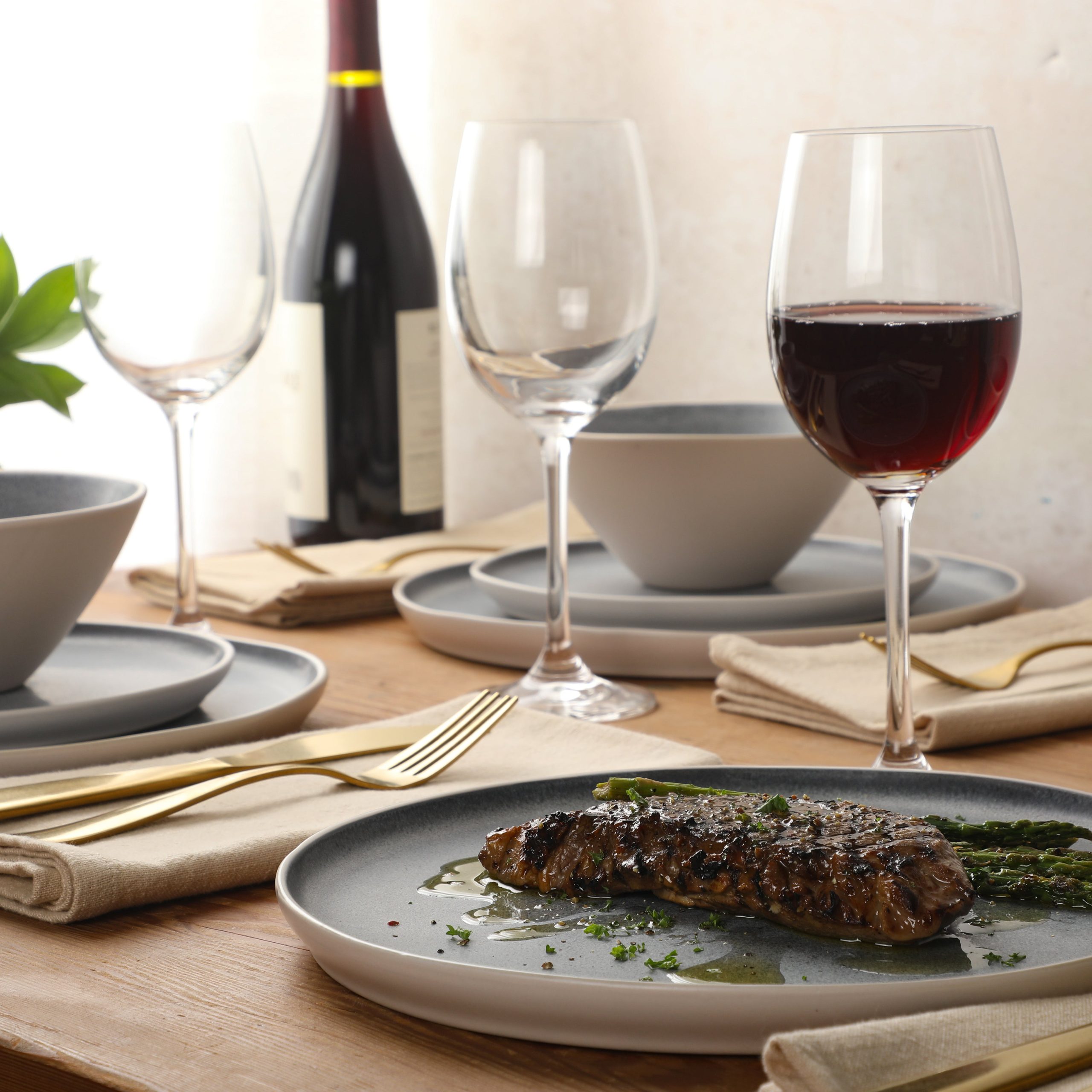 Gibson Elite Coastal Forest Plates and Bowls Sets, 12-Piece Stoneware Dinnerware Sets, Triple Reactive Glaze Dish Set - Grey and Cream White - Image 2