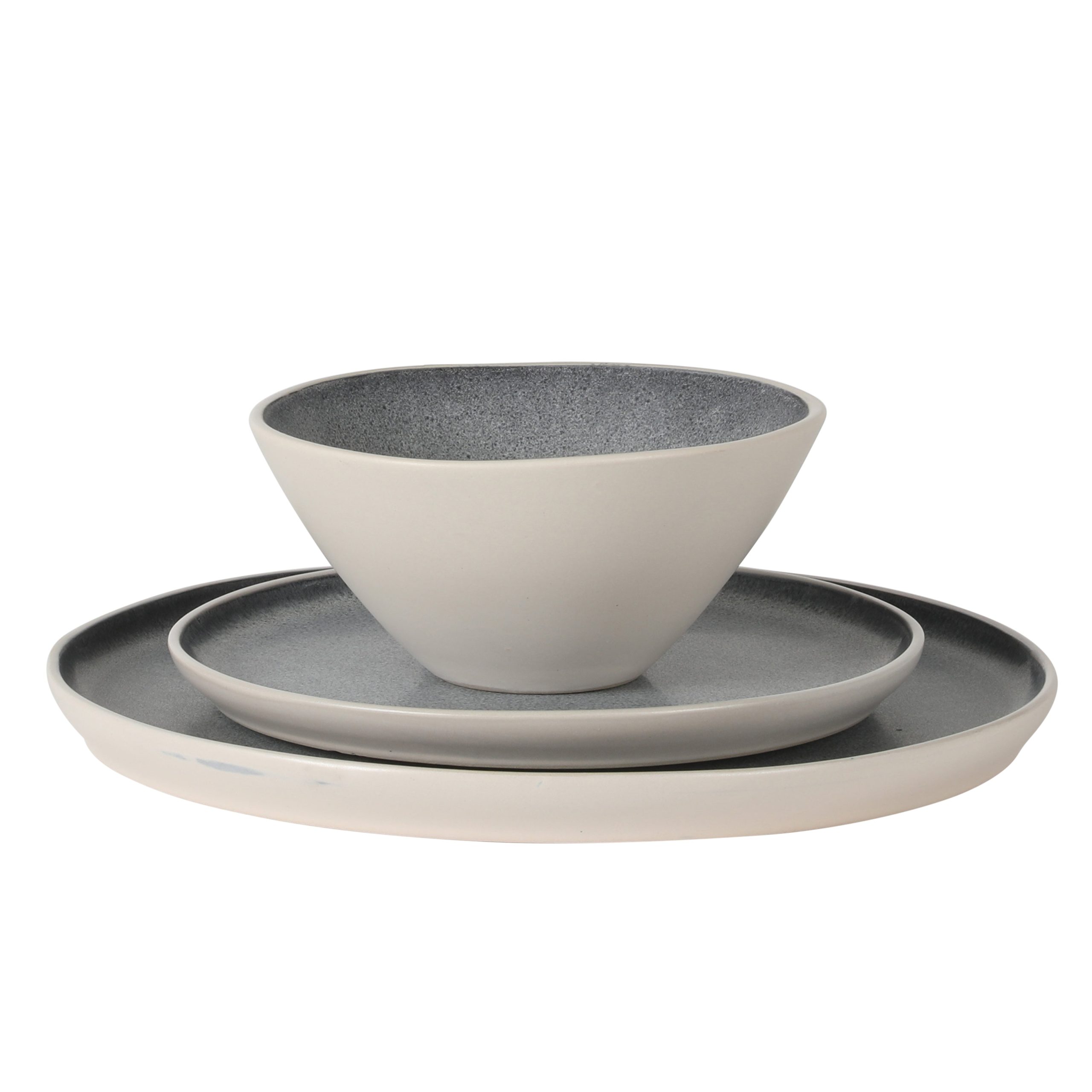 Gibson Elite Coastal Forest Plates and Bowls Sets, 12-Piece Stoneware Dinnerware Sets, Triple Reactive Glaze Dish Set - Grey and Cream White - Image 8