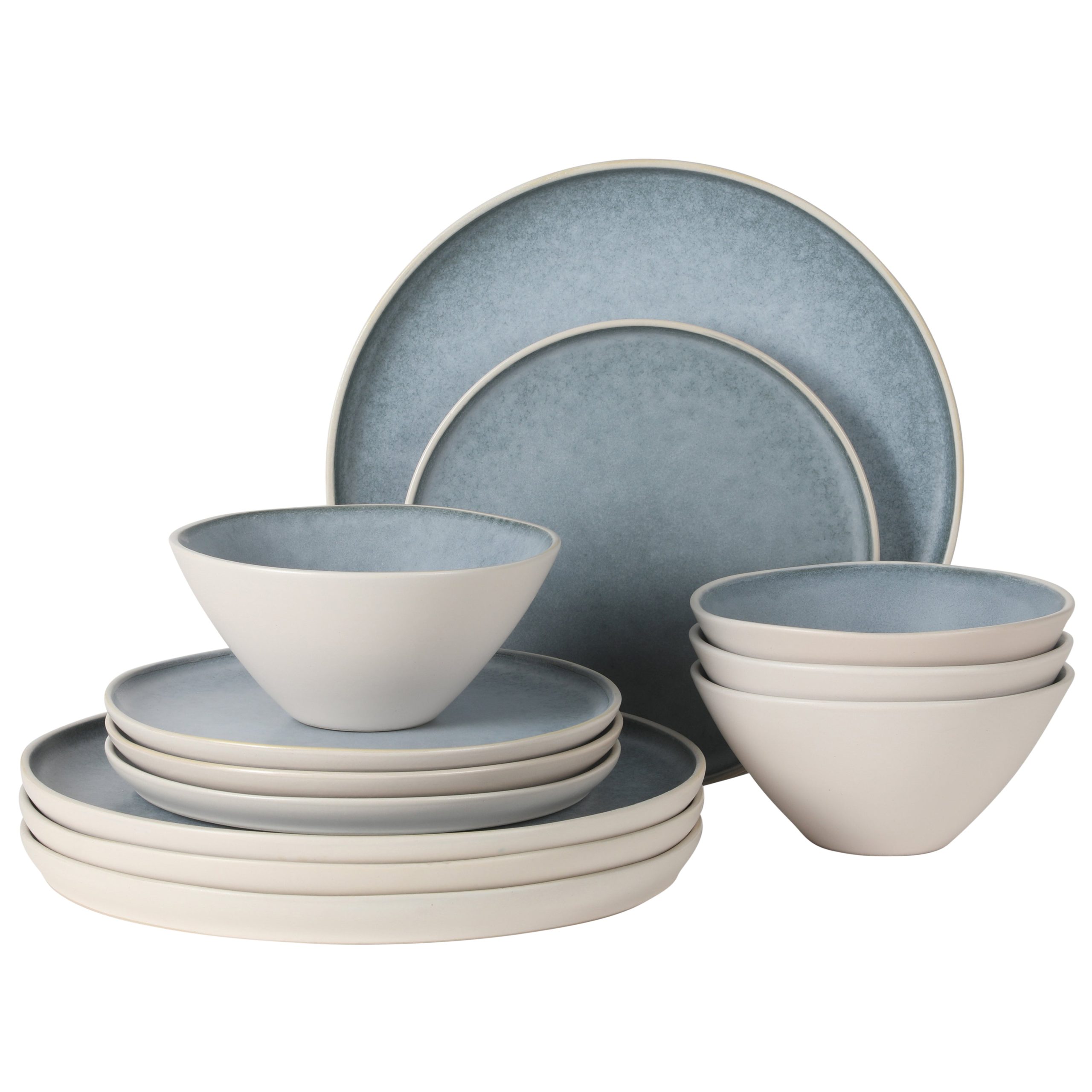 Gibson Elite Coastal Forest Plates and Bowls Sets, 12-Piece Stoneware Dinnerware Sets, Triple Reactive Glaze Dish Set - Grey and Cream White - Image 13