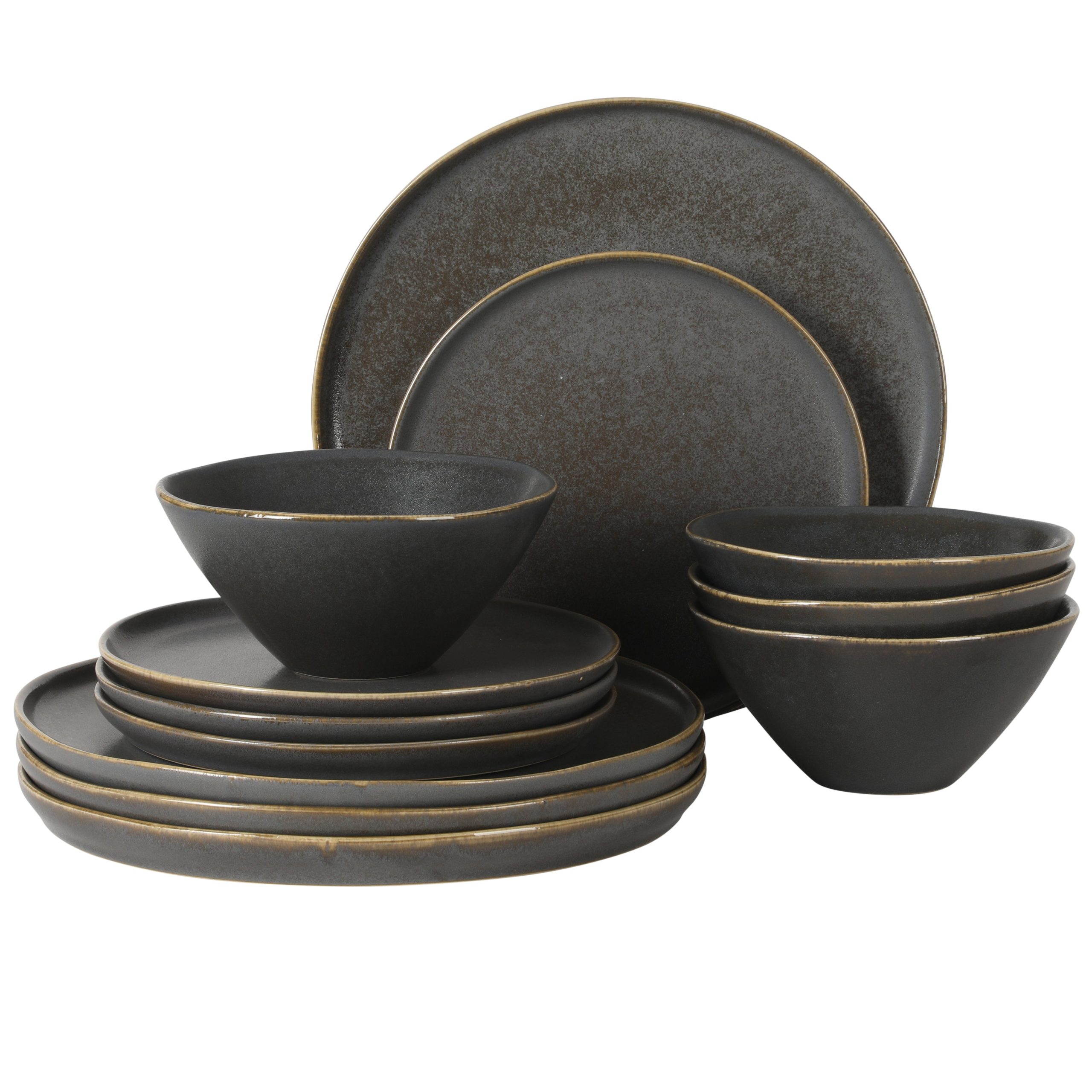 Gibson Elite Coastal Forest Plates and Bowls Sets, 12-Piece Stoneware Dinnerware Sets, Triple Reactive Glaze Dish Set - Grey and Cream White - Image 6