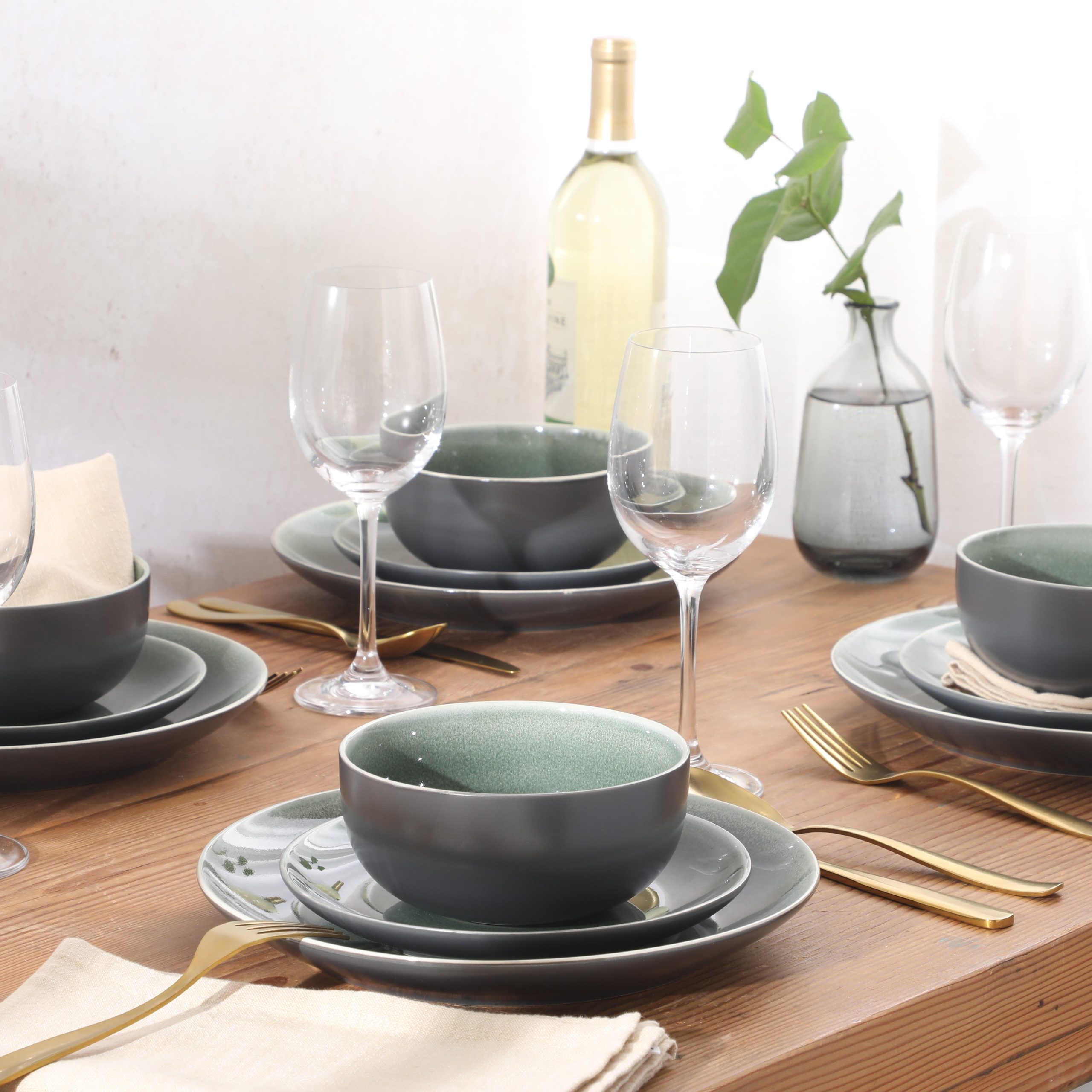 Gibson Elite Pine Coast Plates and Bowls Sets, 12-Piece Stoneware Dinnerware Sets, Reactive Glaze Dish Set - Image 15