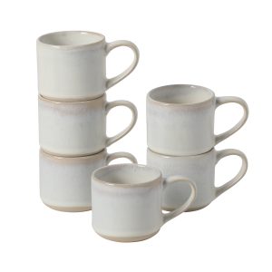 Mr. Coffee Whims Espresso Cups Set of 6, 3.7 oz Stoneware Demitasse Espresso Shot Cups with Handles, Stackable Reactive Glaze Ceramic Coffee Cups