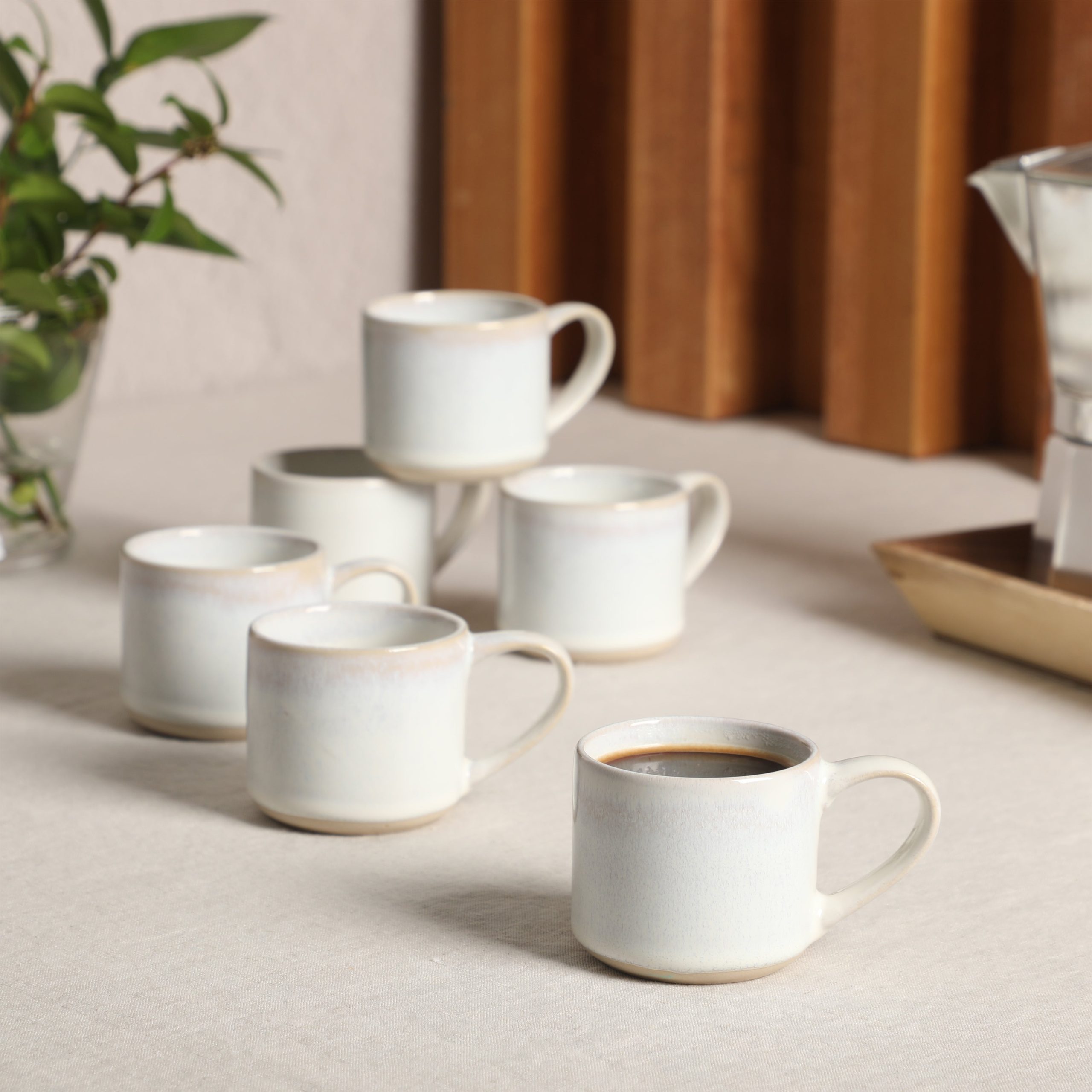 Mr. Coffee Whims Espresso Cups Set of 6, 3.7 oz Stoneware Demitasse Espresso Shot Cups with Handles, Stackable Reactive Glaze Ceramic Coffee Cups - Image 2