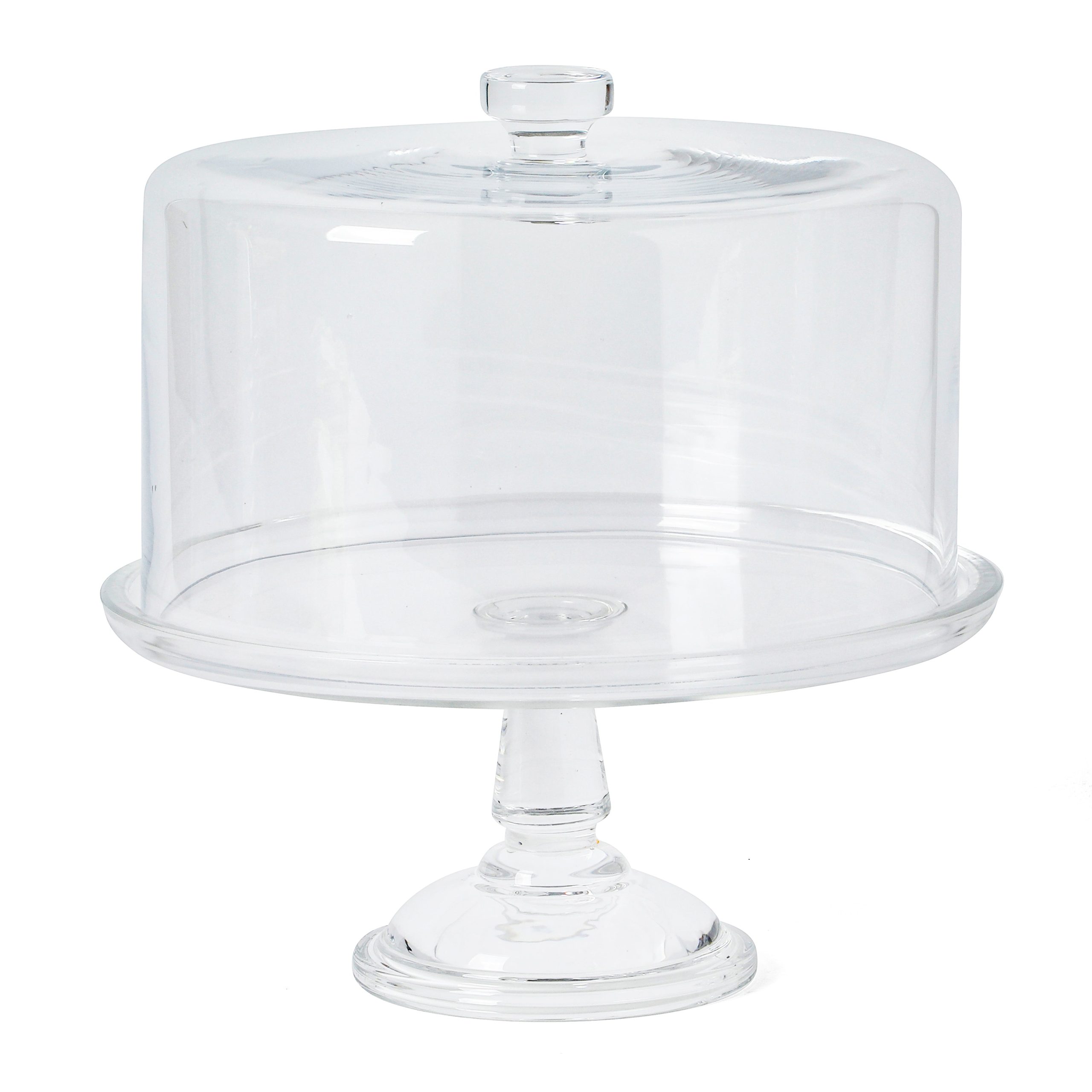 Martha Stewart Watercrest Glass Cake Stand with Dome, 10.2 Inch Clear Footed Pedestal Cake Stand with Glass Lid Cover, Handmade Glassware - Image 2