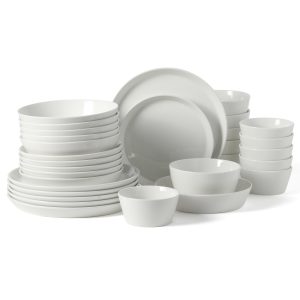 Martha Stewart Plates and Bowls Sets, 30-Piece Porcelain Dinnerware Set for 6, Dinner Plates, Dessert Plates, Pasta Bowls, Cereal & Fruit Bowls