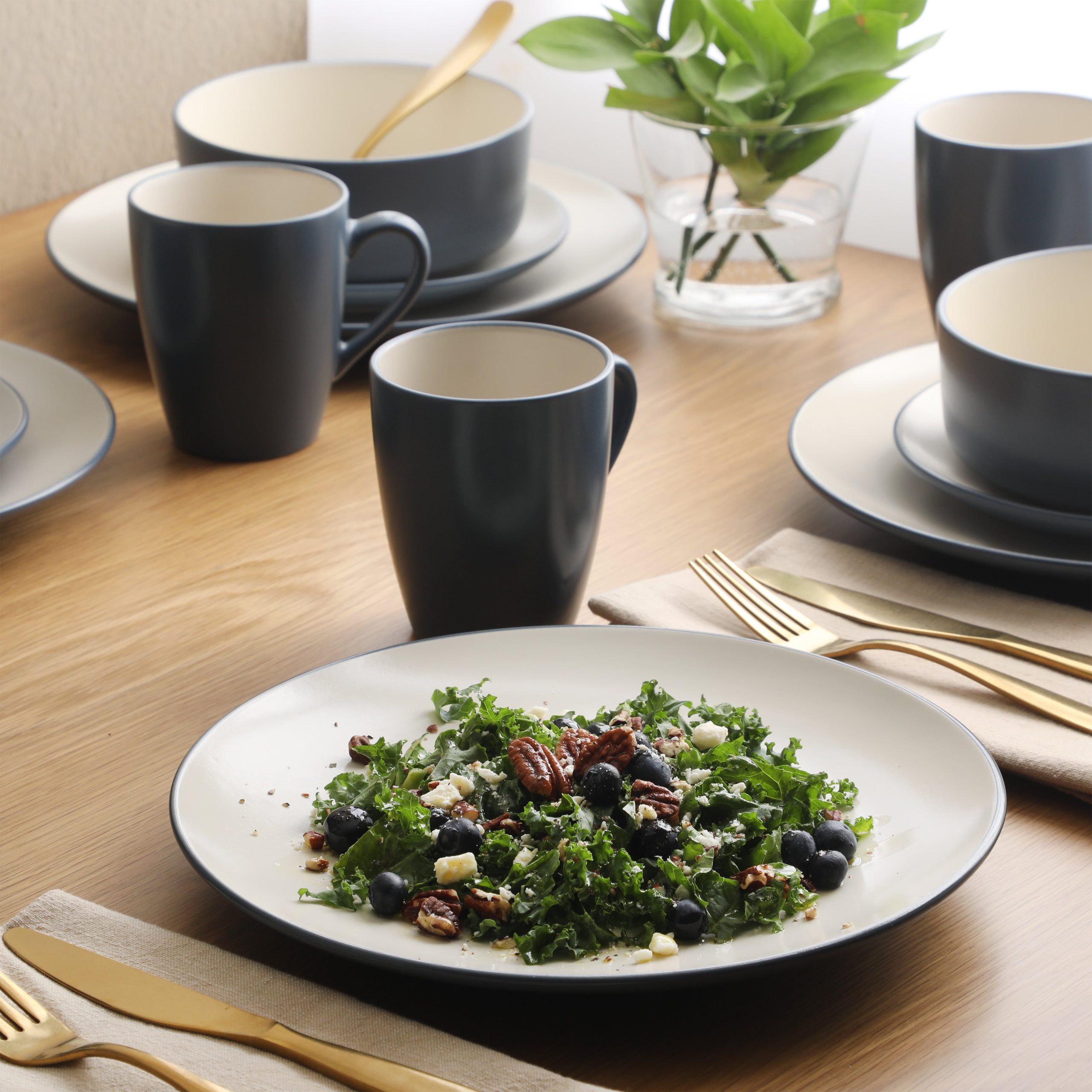 Gibson Elite Oxford Blue Plates and Bowls Sets, 16 Piece Stoneware Dinnerware Sets for 4, Dinner Plates Dessert Plates Bowls Mugs - Image 4