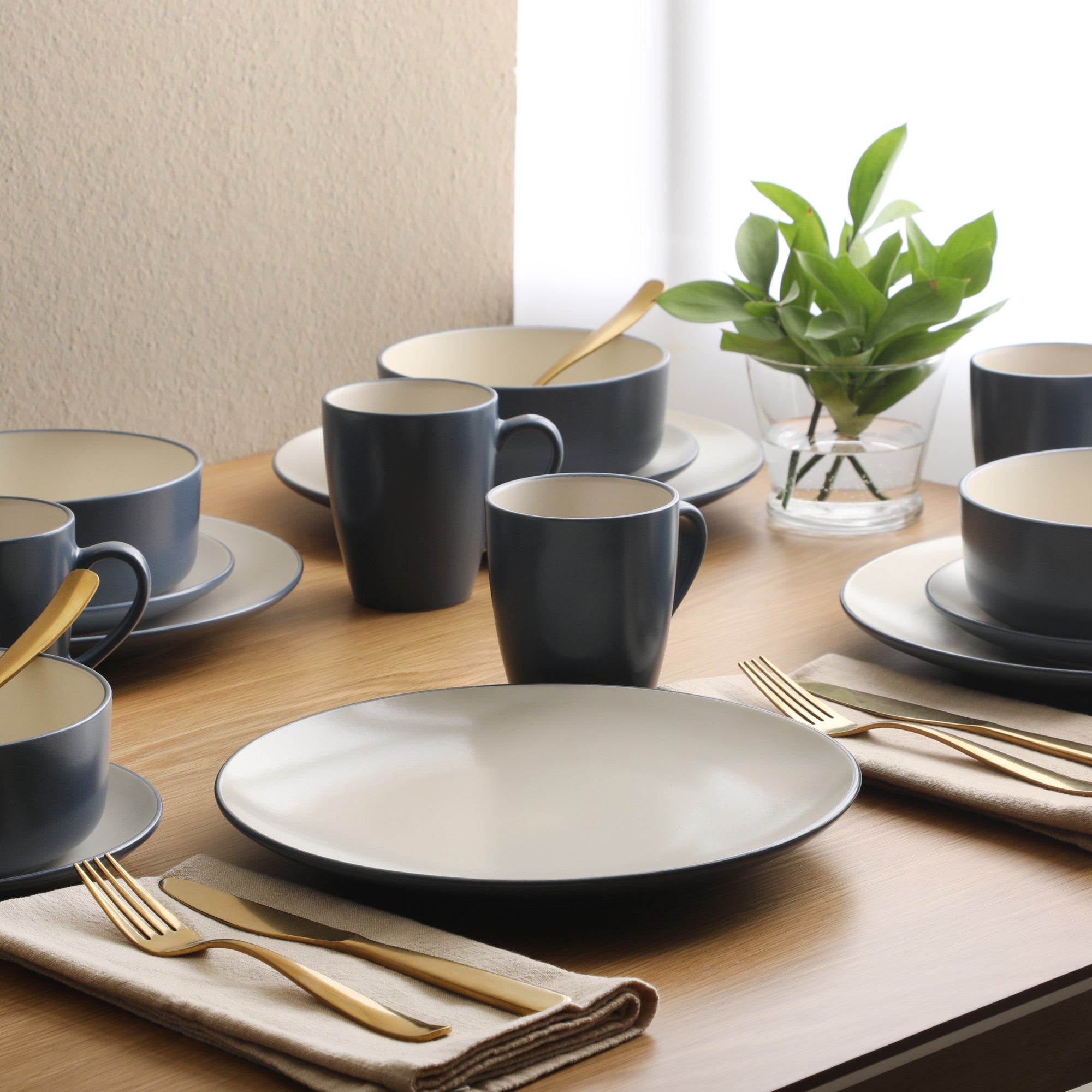 Gibson Elite Oxford Blue Plates and Bowls Sets, 16 Piece Stoneware Dinnerware Sets for 4, Dinner Plates Dessert Plates Bowls Mugs - Image 5