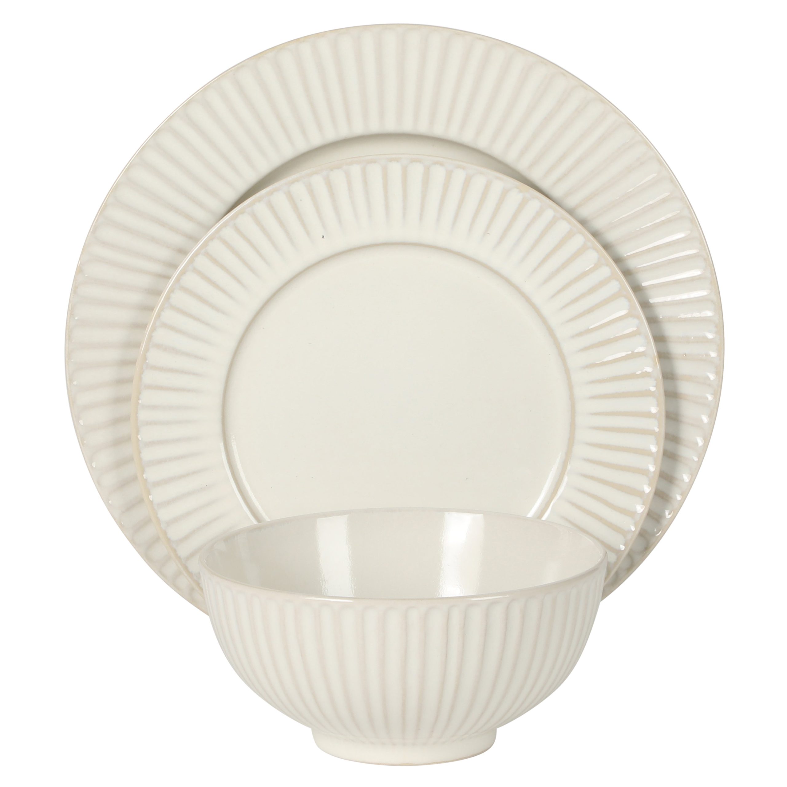 Gibson Elite Soleil 12 Piece Linen White Stoneware Dinnerware Set for 4, Plates and Bowls Set with Dinner Plates, Salad Plates and Bowls - Image 7