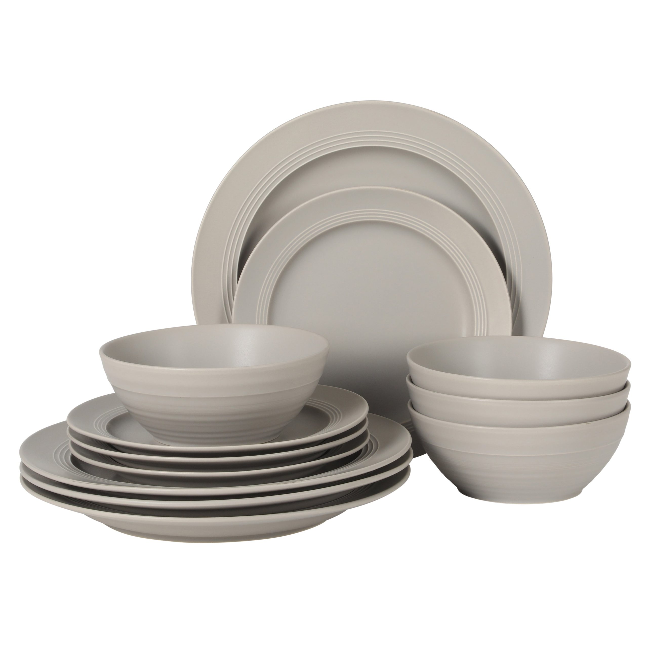 Gibson Elite Soleil 12 Piece Linen White Stoneware Dinnerware Set for 4, Plates and Bowls Set with Dinner Plates, Salad Plates and Bowls - Image 13