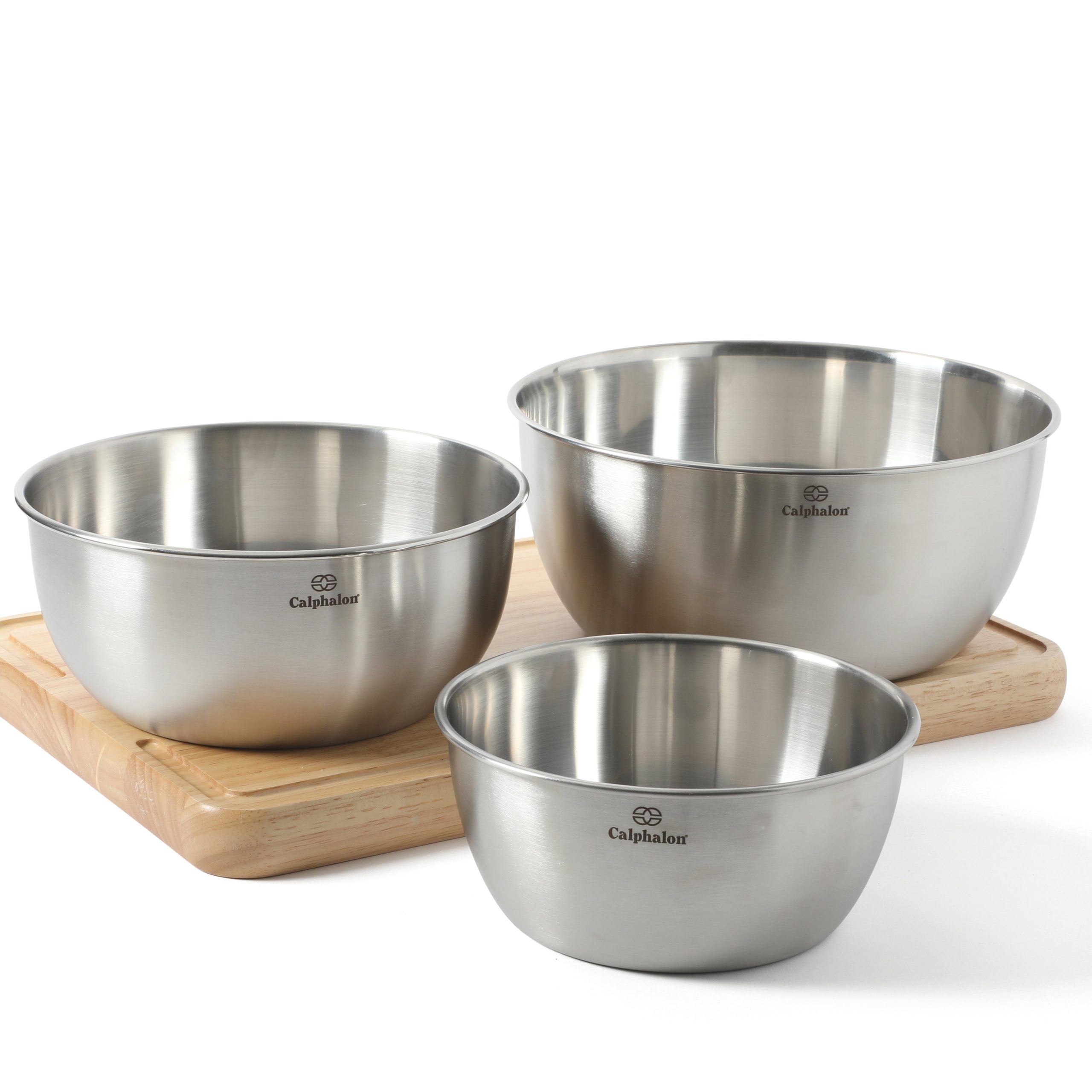Calphalon Astro Mixing Bowls, 3-Piece Stainless Steel Mixing Bowl Set with Matte Finish, Nesting Metal Mixing Bowls for Baking and Prep, Silver - Image 4
