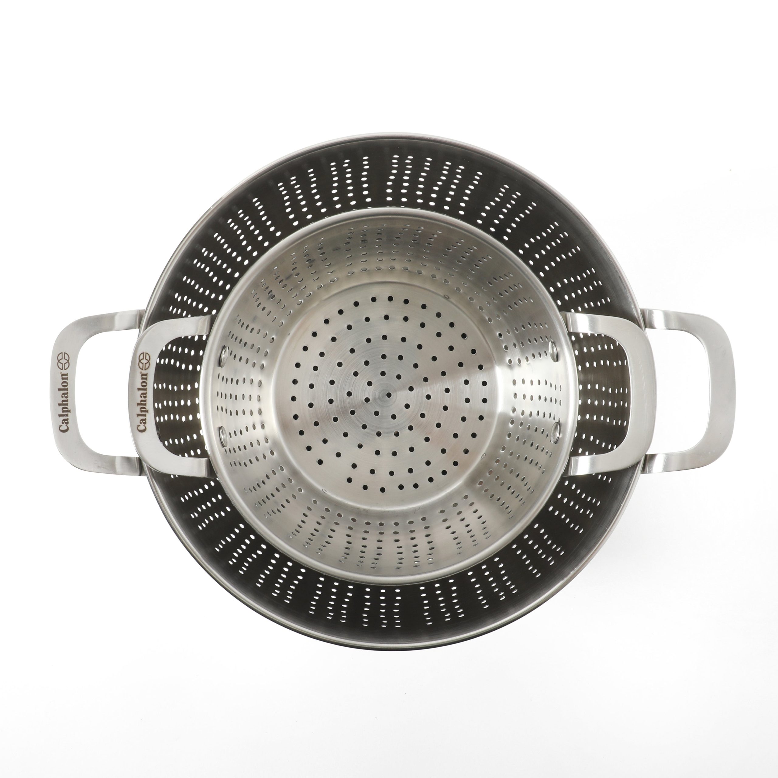 Calphalon Astro Colander Set, 2-Piece Stainless Steel Colander and Strainer, 5 QT & 1.5 QT Pasta Strainer with Handles, Kitchen Colander, Silver - Image 2