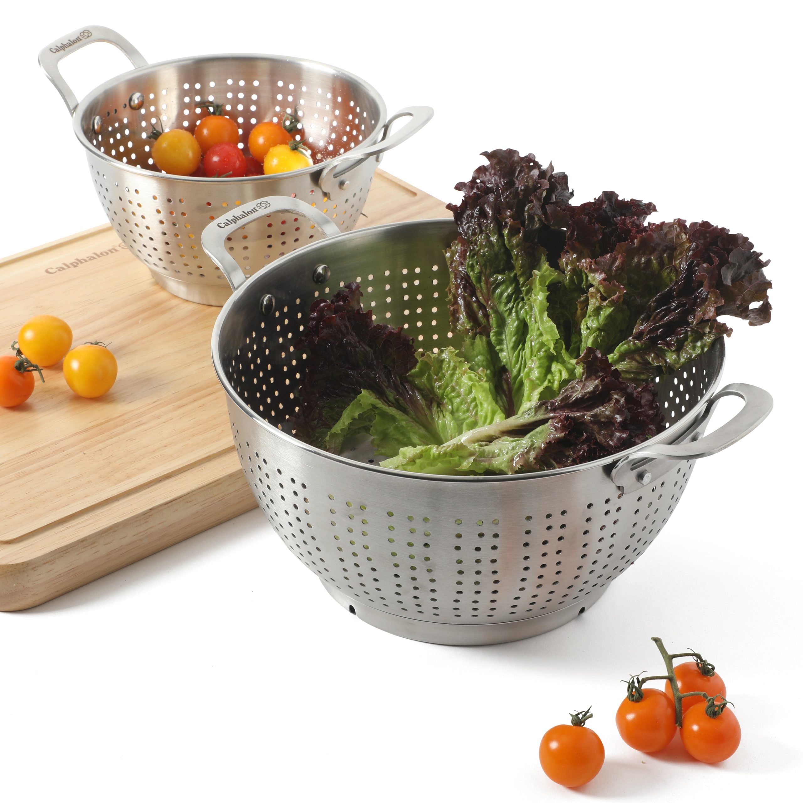 Calphalon Astro Colander Set, 2-Piece Stainless Steel Colander and Strainer, 5 QT & 1.5 QT Pasta Strainer with Handles, Kitchen Colander, Silver - Image 5
