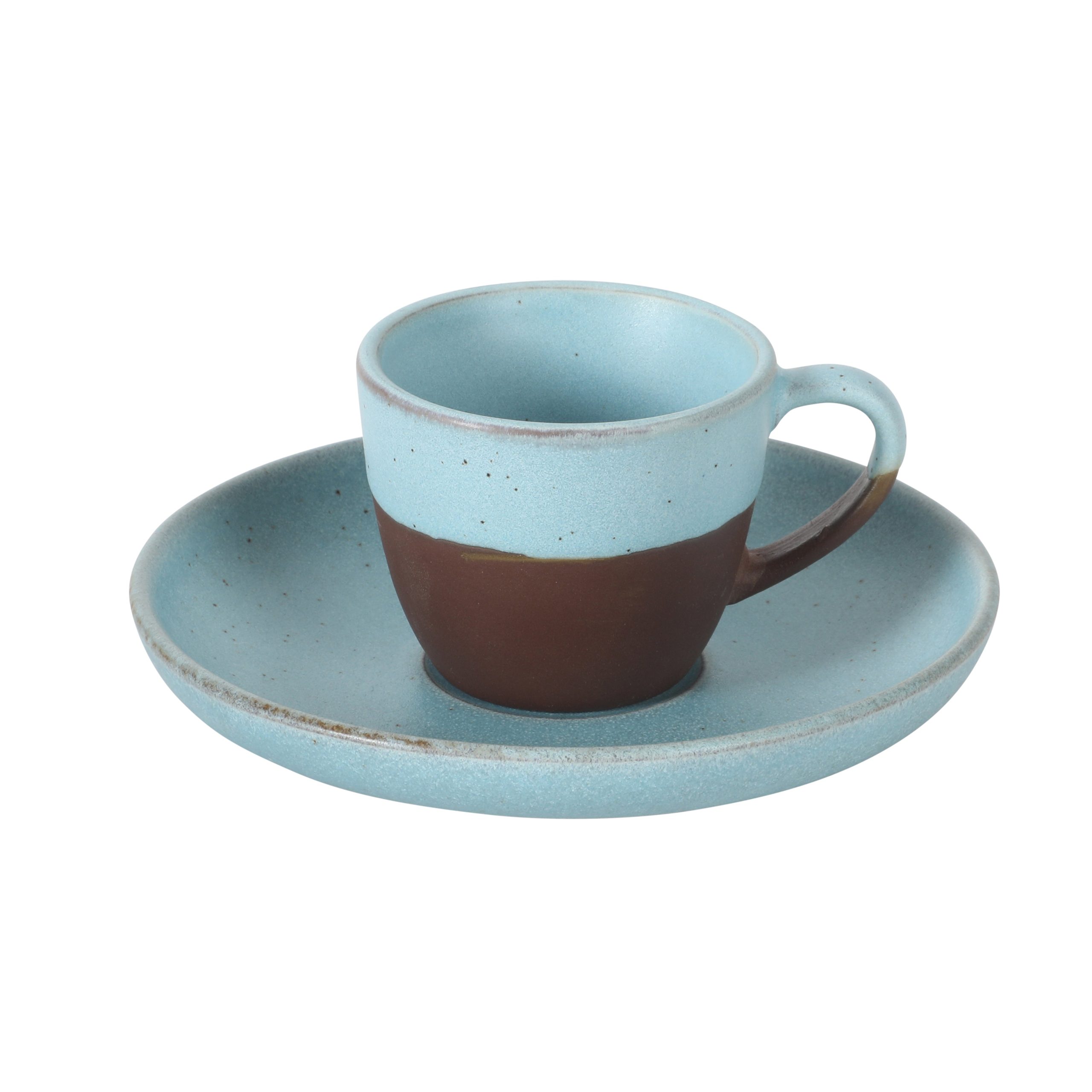 Gibson Elite William Crest 8 Piece Cup & Saucer Set, 4 Stoneware Cups & 4 Saucers, Reactive Glaze Finish, 3.5oz Espresso Cups, 5.5” Saucers, Round Coffee Set, Microwave & Dishwasher Safe - Image 4