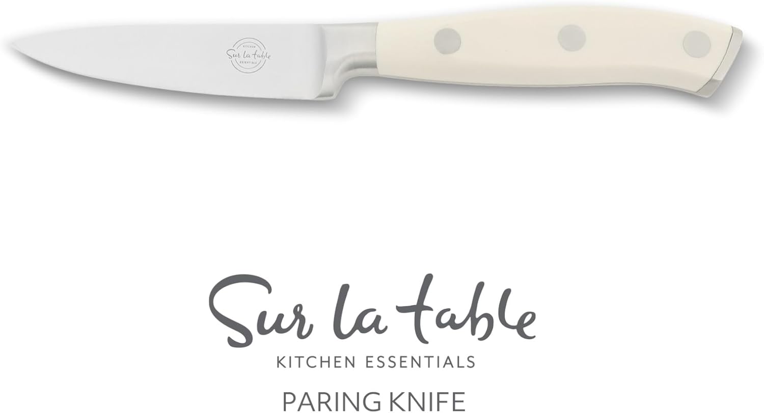 Sur La Table Kitchen Essentials Tasting Kitchen German Steel Paring Knife, 3.5-Inch Stainless Steel Blade – Professional Kitchen Knife with White Handle and Forged Full Tang - Image 3