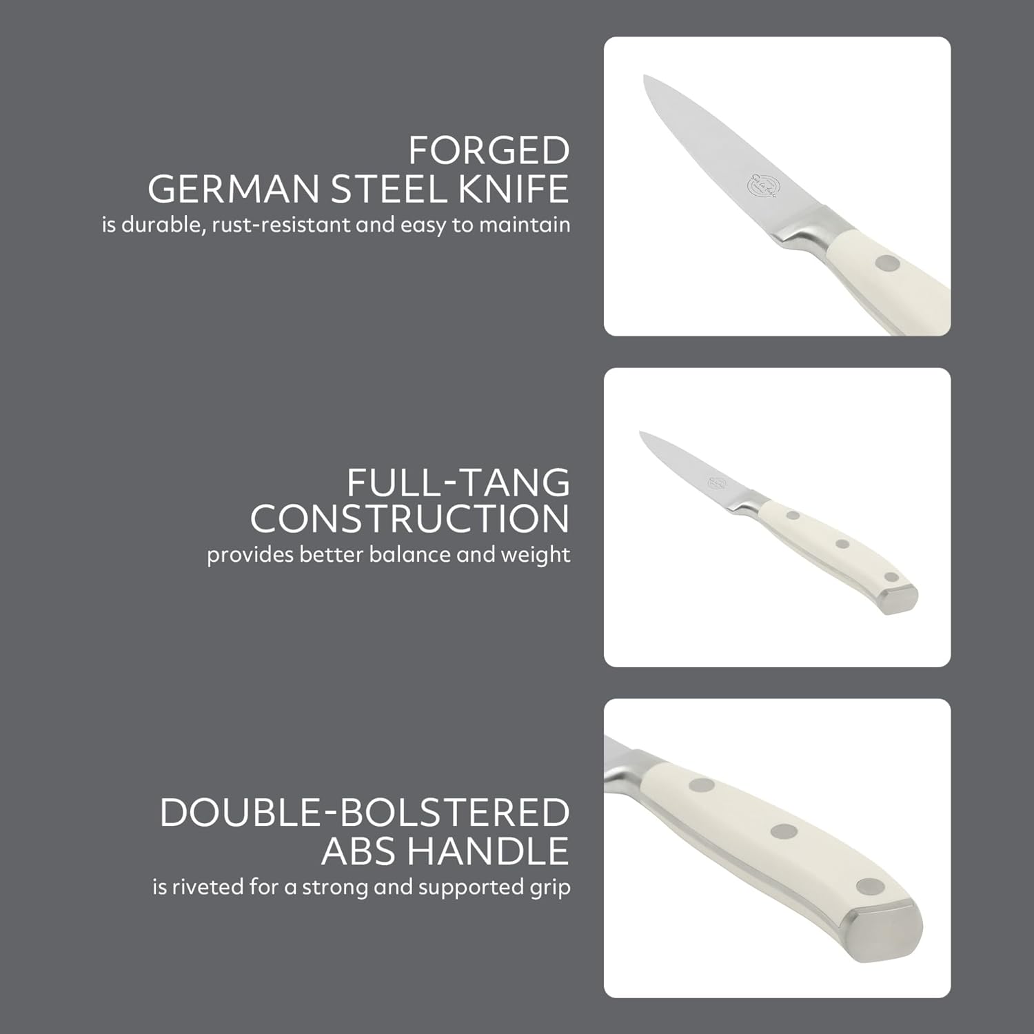 Sur La Table Kitchen Essentials Tasting Kitchen German Steel Paring Knife, 3.5-Inch Stainless Steel Blade – Professional Kitchen Knife with White Handle and Forged Full Tang - Image 5