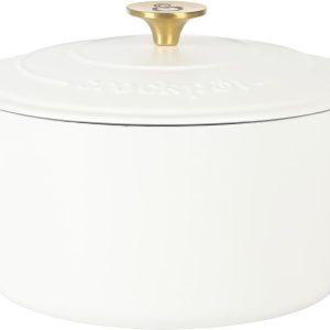 Crock Pot Artisan 6-Quart Round Dutch Oven - Matte Linen White w/Gold Knob, Gradient Red, or Teal Ombre