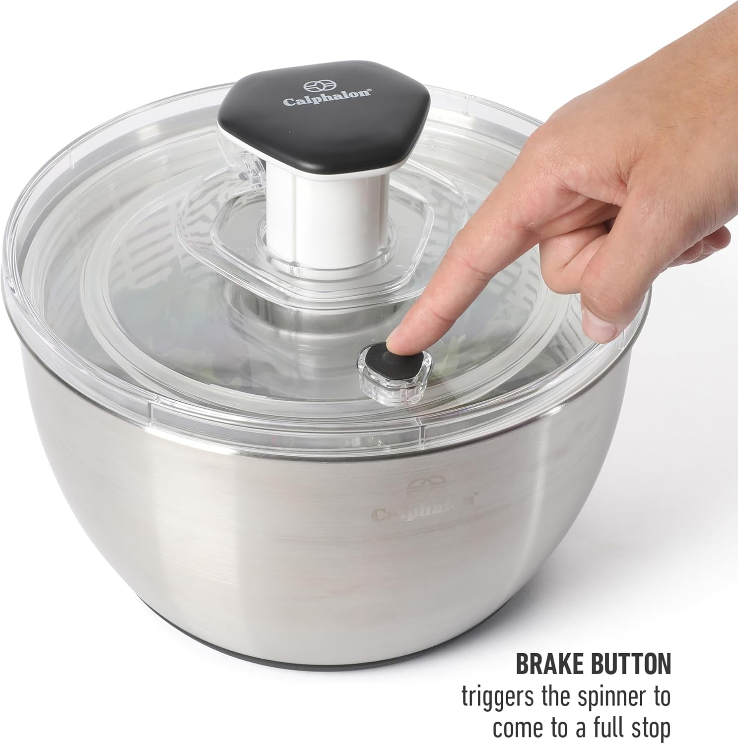 Calphalon Aero 6.3 Qt Stainless Steel Salad Spinner, Fruit Washer, Fruit Washing Bowl with Strainer, Vegetable Cleaner, Salad Cleaner, Lettuce Washer - Image 6