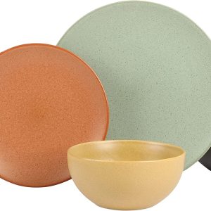 Gibson Elite Capetown Assorted Color Reactive Glaze Stoneware Dinnerware Set - Black, Yellow, Orange, Green