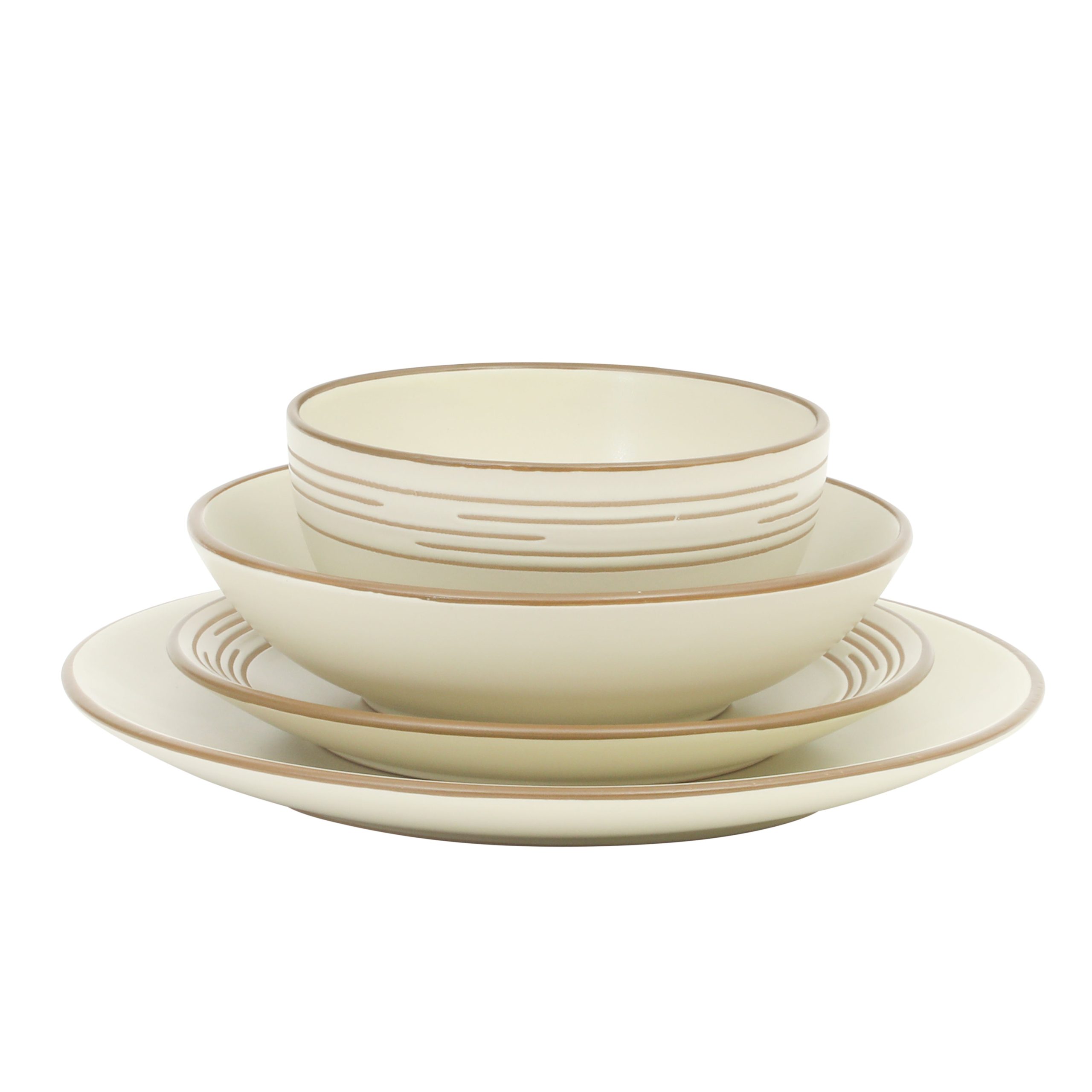Gibson Home Chiswick House 16-Piece Stoneware Dinnerware Set, Round Plates and Bowls Set for 4, White with Wax Relief Embossed Rim Detail, Dishwasher Safe – Dinner Plate, Salad Plate & Cereal Bowl - Image 6