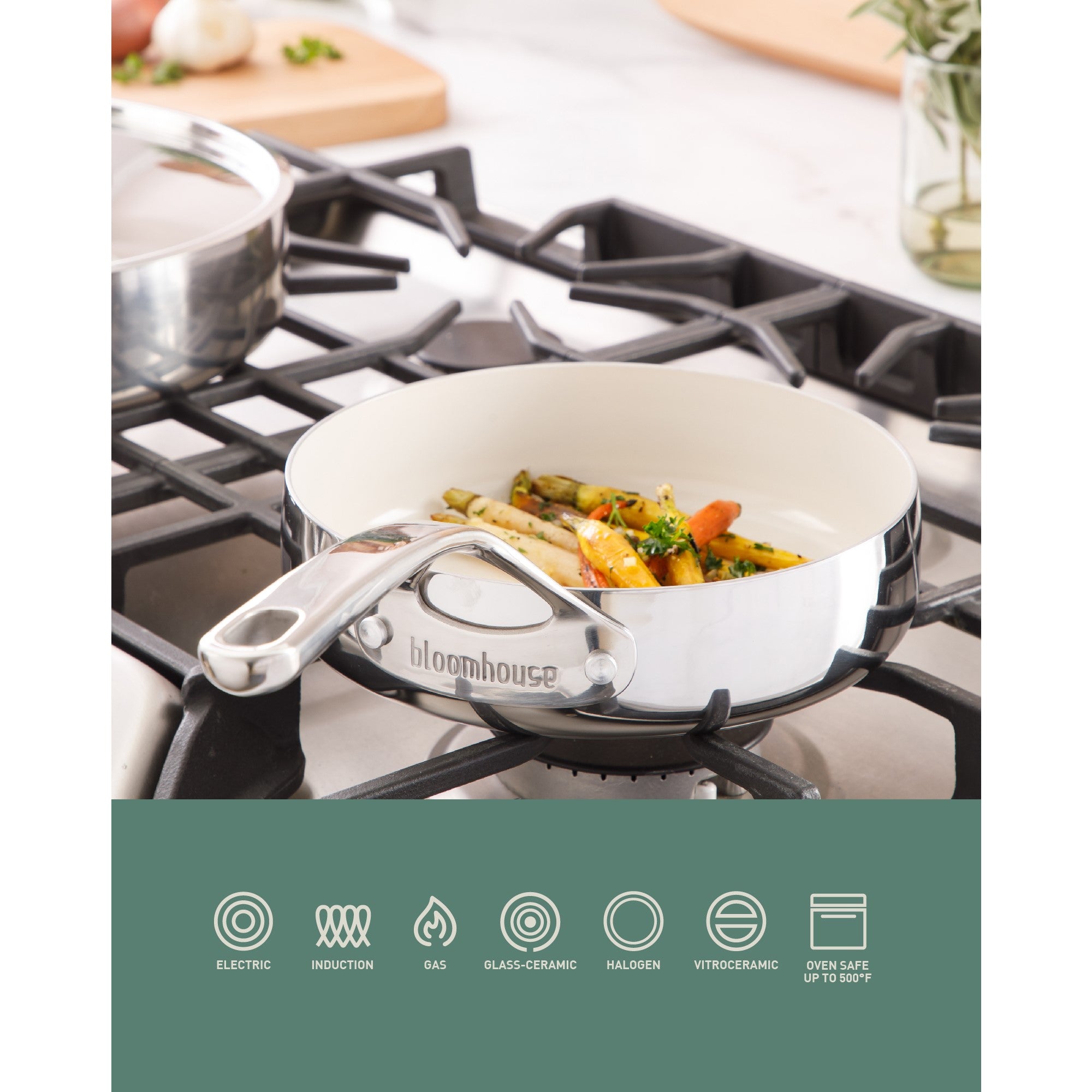 Bloomhouse 8 Inch Triply Stainless Steel Fry Pan w/ Non-Stick Non-Toxic Pro Ceramic Interior Frying Pan - Image 11