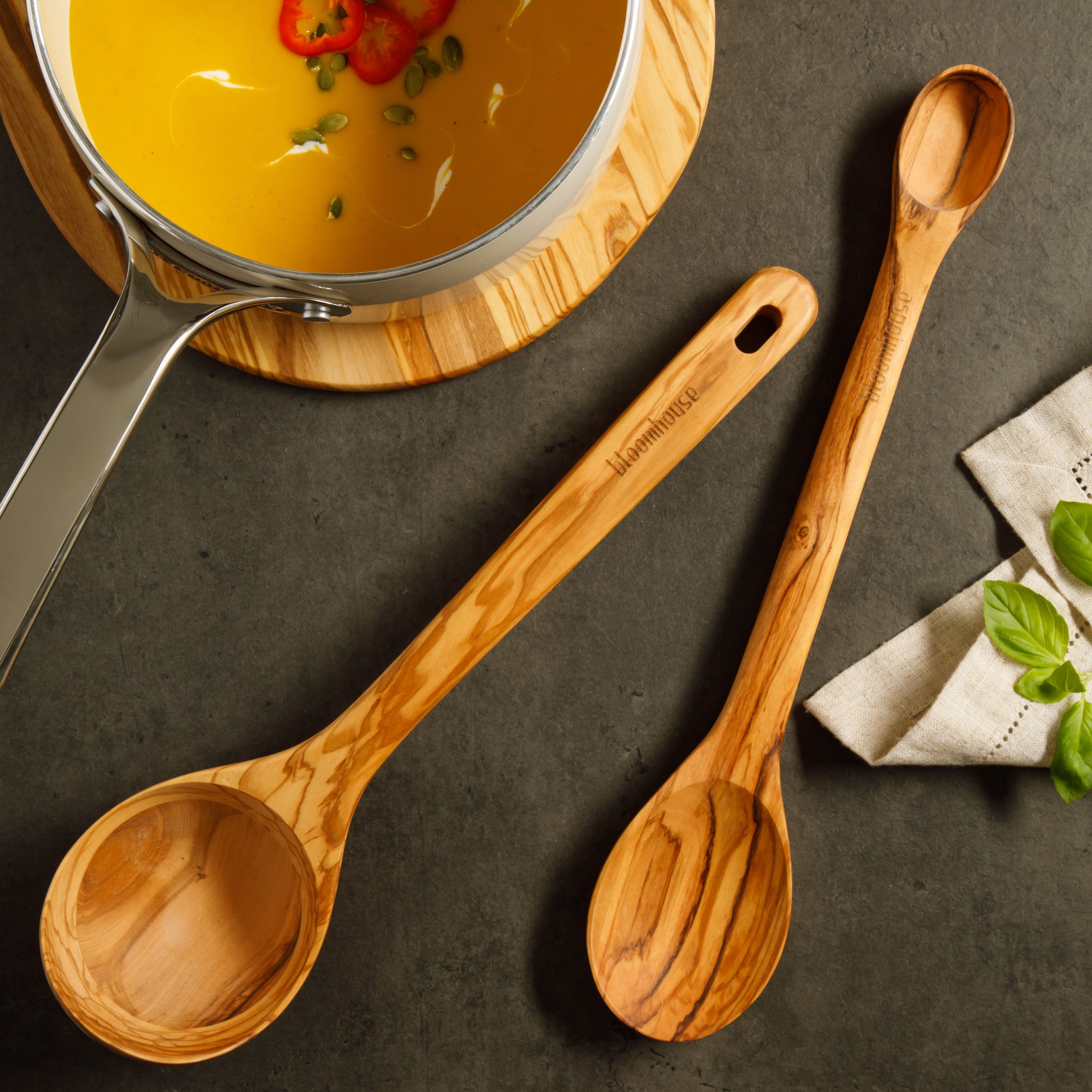 Bloomhouse Italian Olive Wood 2-Piece Extra-Large 14 Inch Ladle and Tasting Spoon Set - Image 3