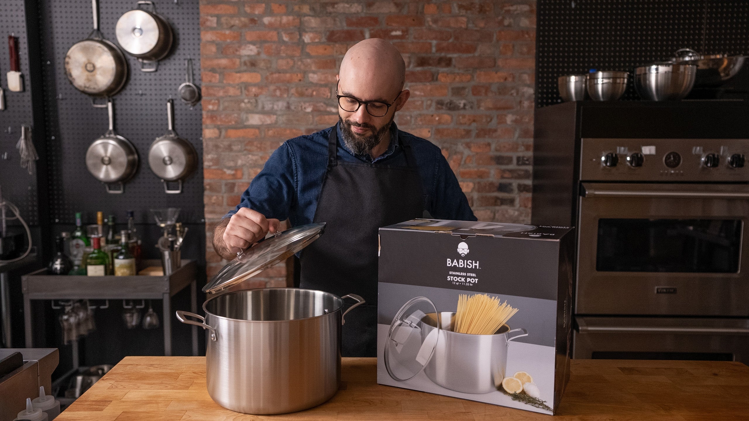 Babish Tri-Ply Stainless Steel Professional Grade Stock Pot w/Lid, 12-Quart - Image 2