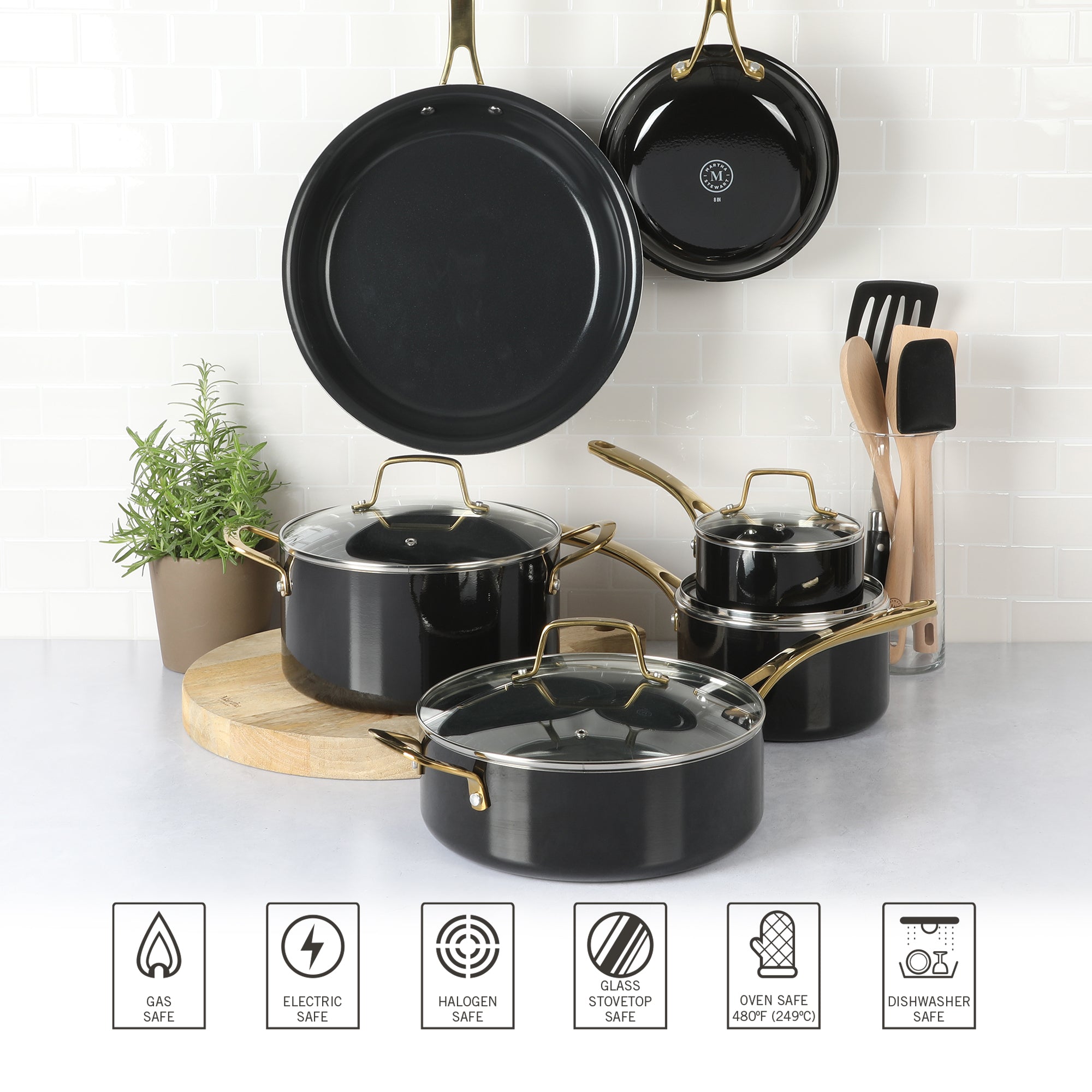 Martha Stewart Lockton 14-Piece Heavy-Gauge Premium Non-Stick Aluminum Cookware Combo Set (Pots, Pans, and Tools) - Image 7