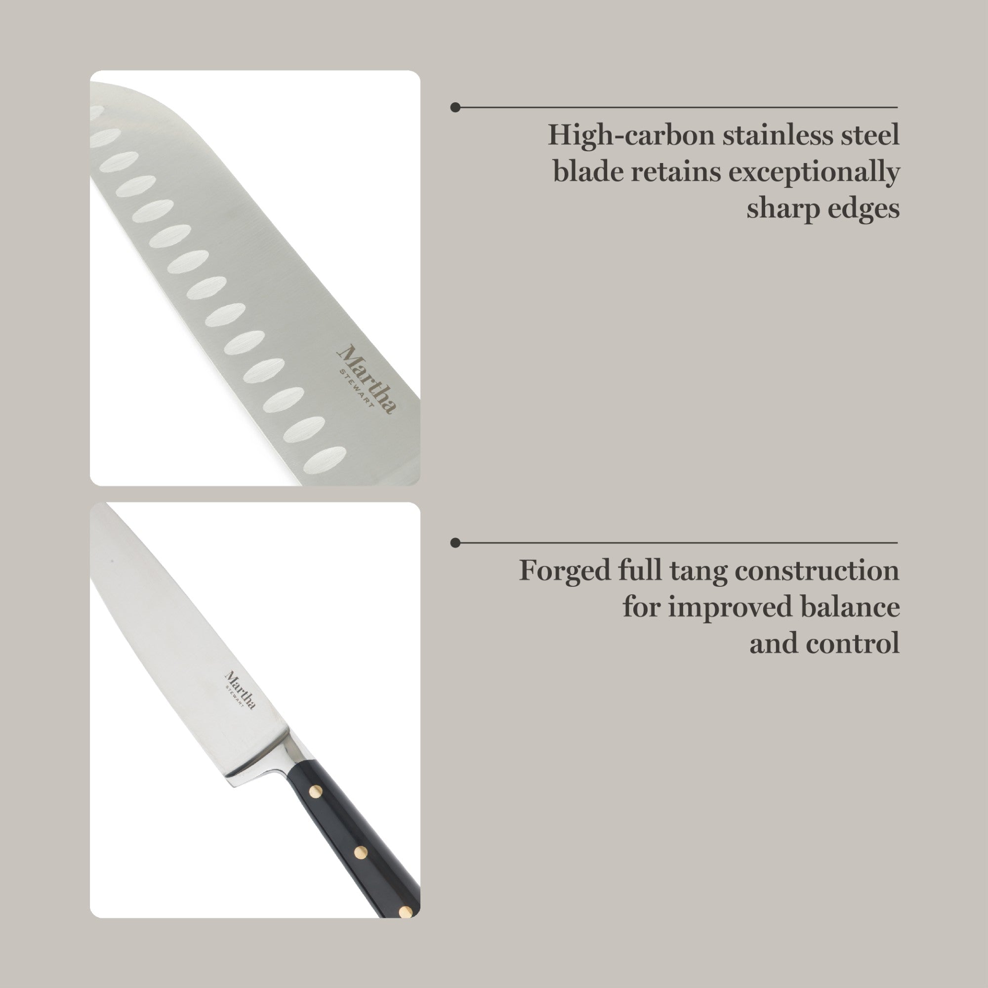 Martha Stewart 16 Piece Lockton High Carbon Stainless Steel Cutlery Kitchen Knife Block Set W/ ABS Tripe Riveted Forged Handle Acacia Wood Block - Image 14
