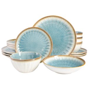 Gibson Elite Mayfair Bay 16-Piece Embossed Double Bowl Reactive Dinnerware Set