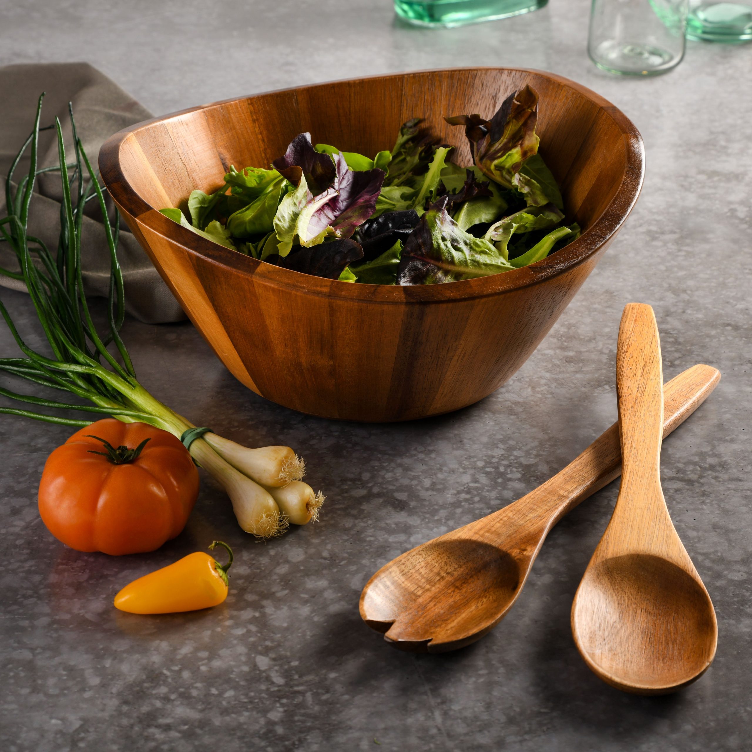 Gibson Home Sherwood Salad Bowl w/ Matching Serving Spoon & Fork - Image 2