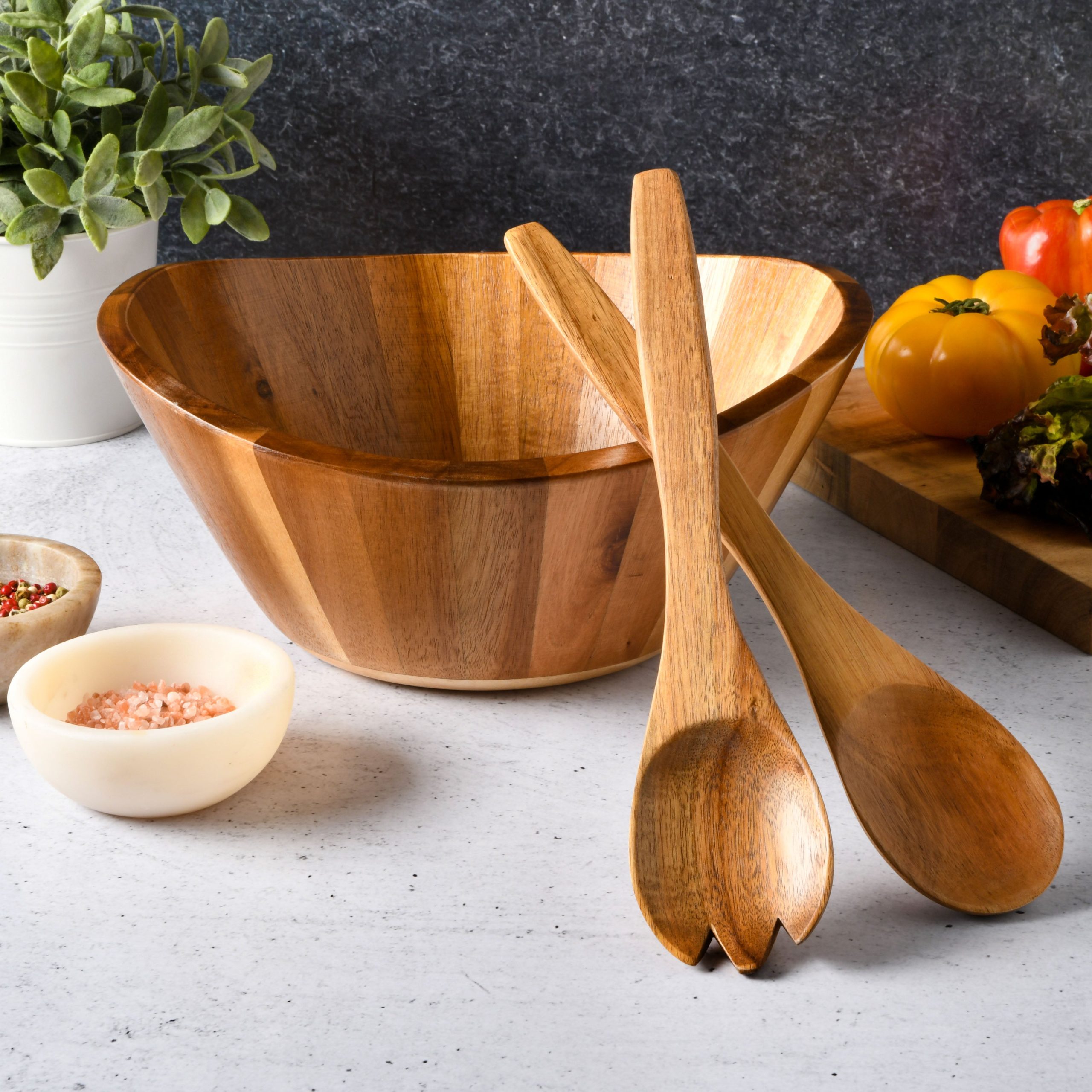 Gibson Home Sherwood Salad Bowl w/ Matching Serving Spoon & Fork - Image 3