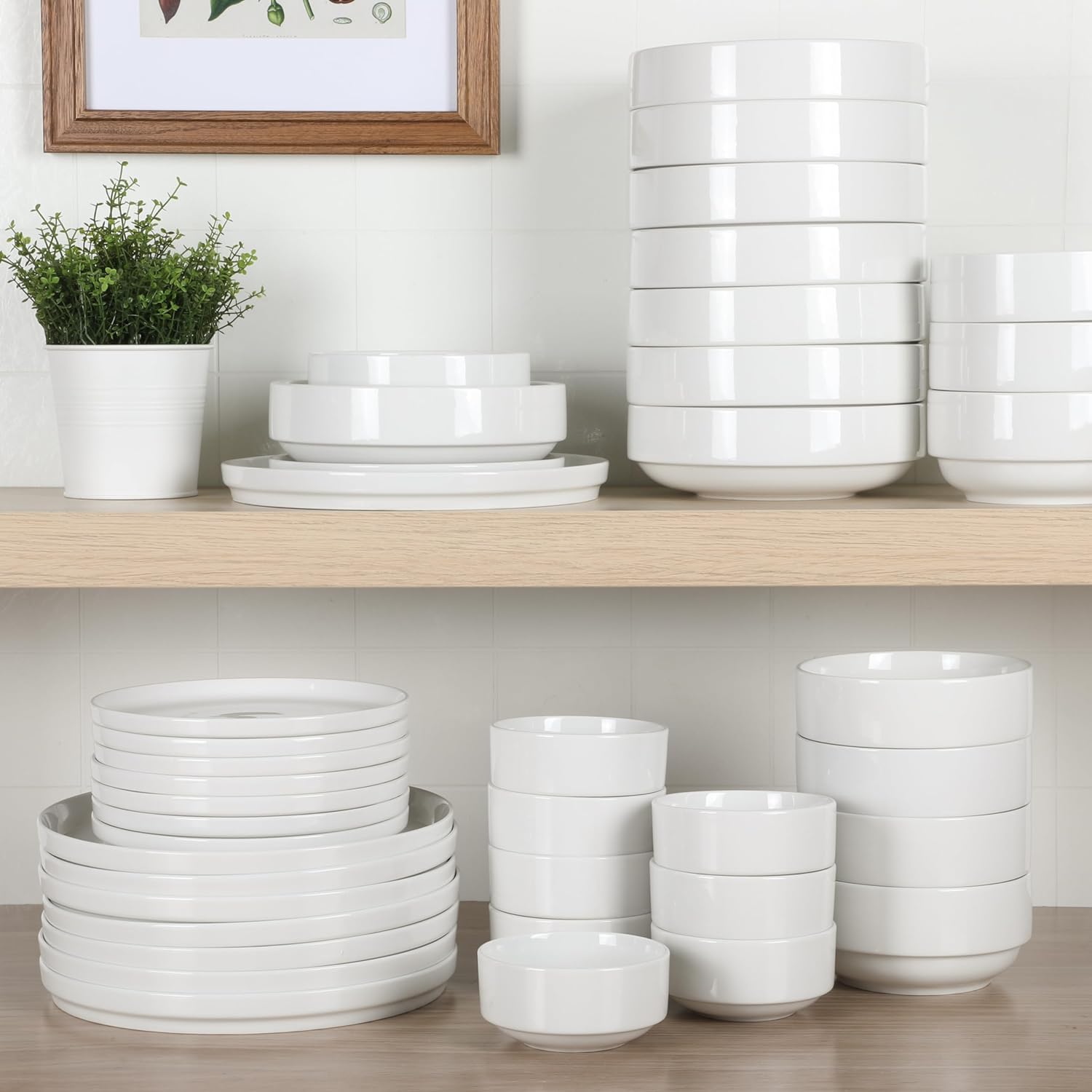 Gibson Home Rothernberg Stackable 40 Piece, Service for 8, White Porcelain Plates and Bowls Set - Image 2