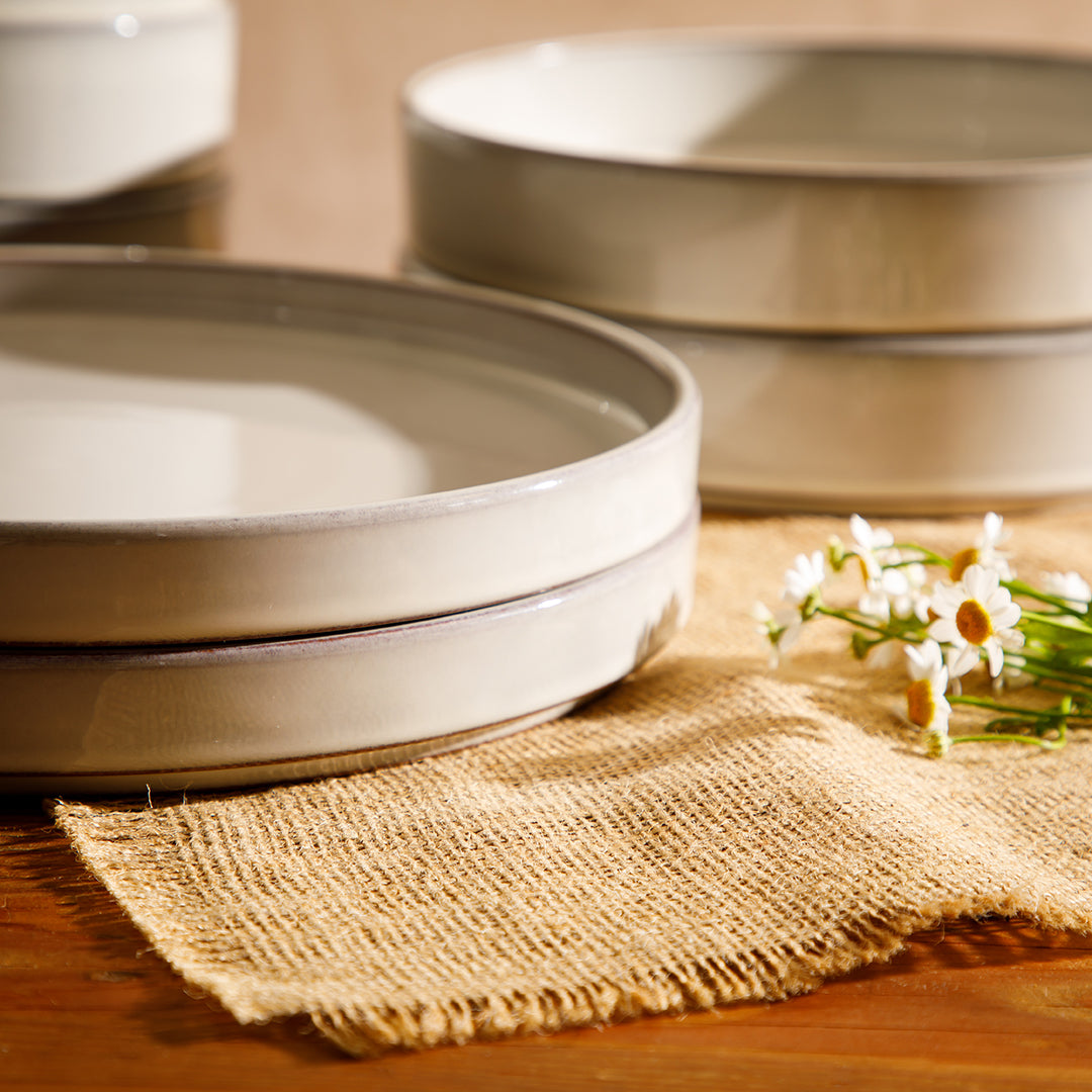 Bloomhouse Santorini Mist 16 Piece Double Bowl Terracotta Reactive Glaze Plates and Bowls Dinnerware Set - Moonstone White, Amber, Garnet Red, or Jade - Image 5