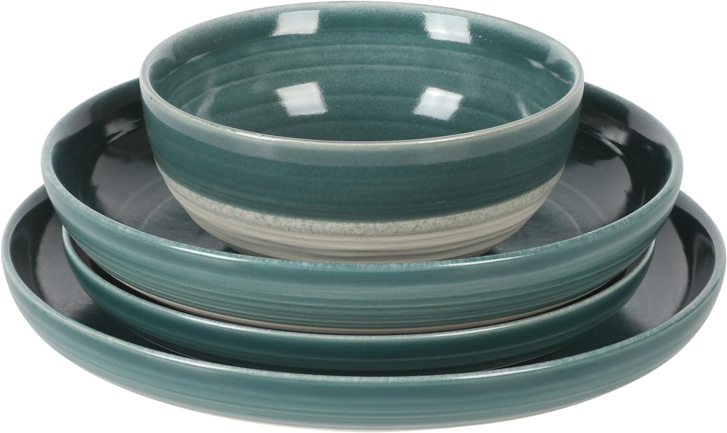 Gibson Elite Clarina 16 Piece Double Bowl Stoneware Reactive Glaze Round Plates and Bowls Dinnerware Set - Teal - Image 6