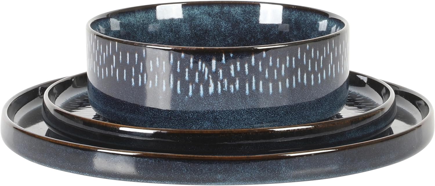 Gibson Elite 12 Piece Matisse Moderna Stoneware Reactive Glaze Dinnerware Set - Cobalt Blue - Image 3