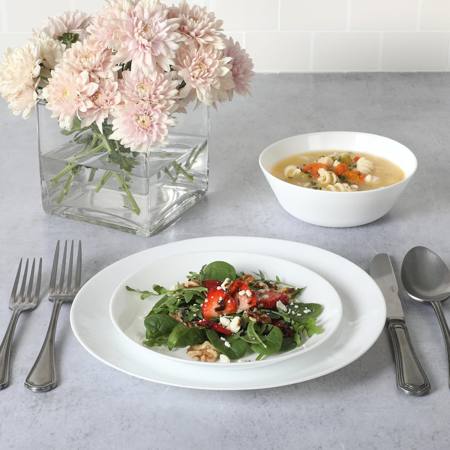 Martha Stewart Opalton 18 Piece Chip and Break Resistant Opal Glass Dinnerware Set - Image 2