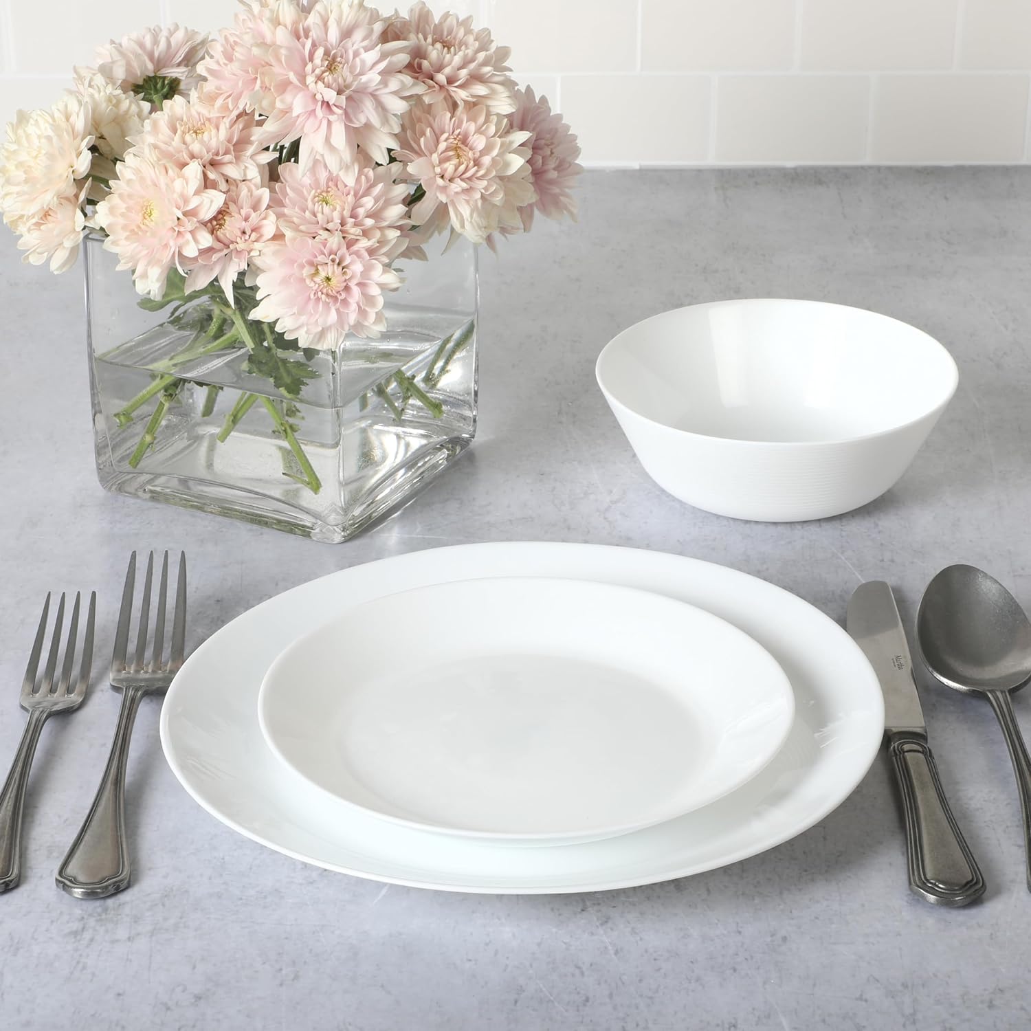 Martha Stewart Opalton 18 Piece Chip and Break Resistant Opal Glass Dinnerware Set - Image 4